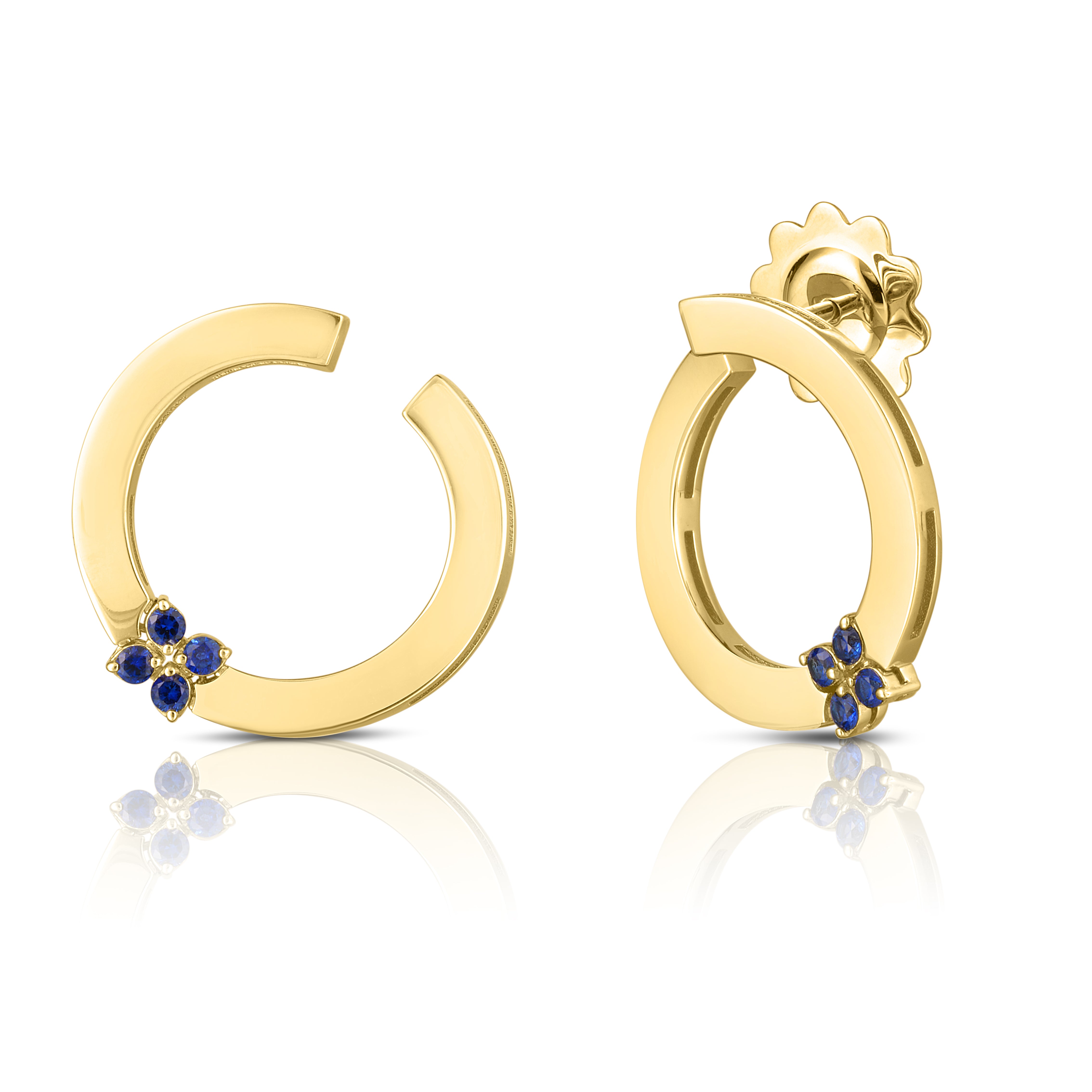 18K YELLOW GOLD LOVE IN VERONA BLUE SAPPHIRE CIRCLE EARRINGS