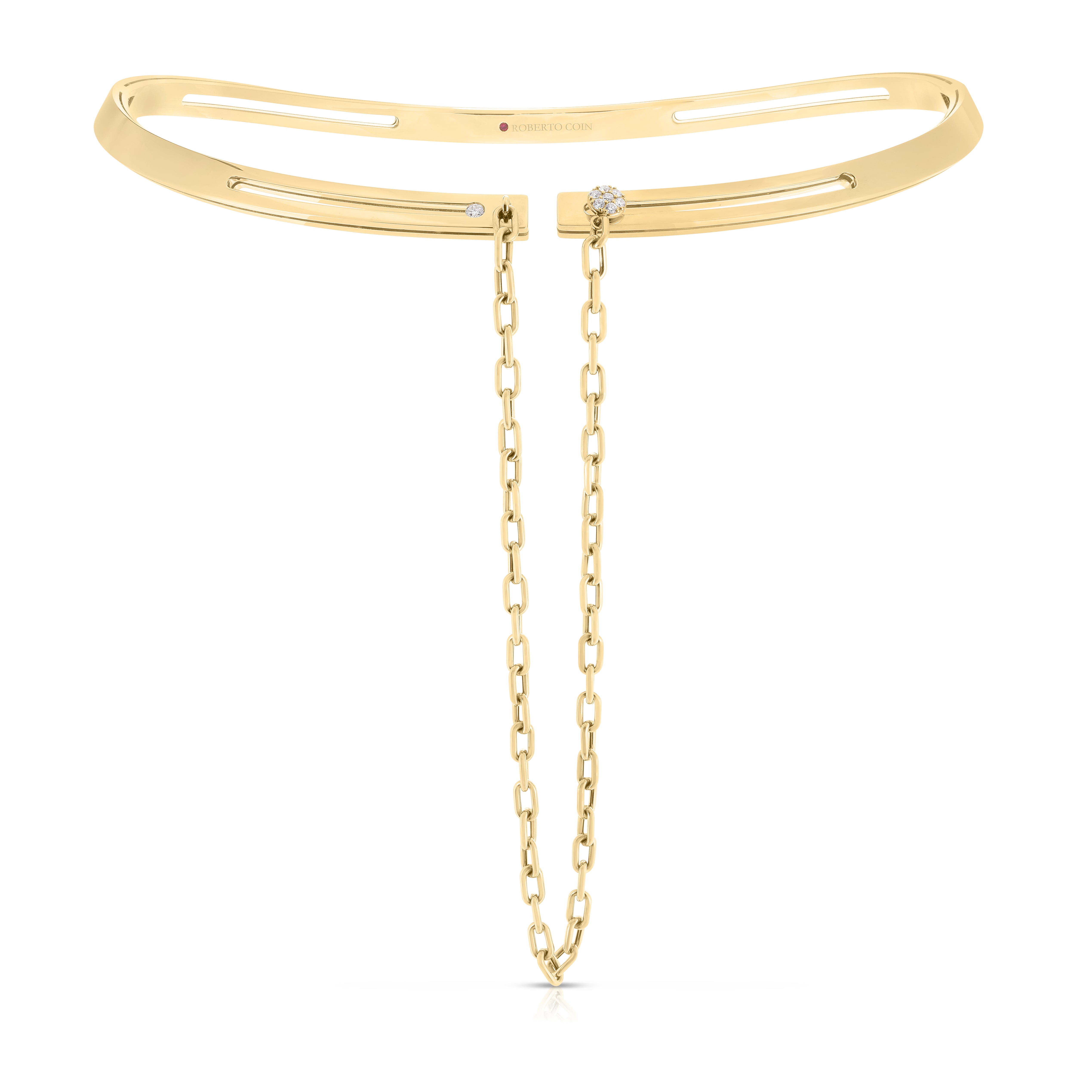 18K YELLOW GOLD NAVARRA PAVE LOCK COLLAR WITH CHAIN NECKLACE