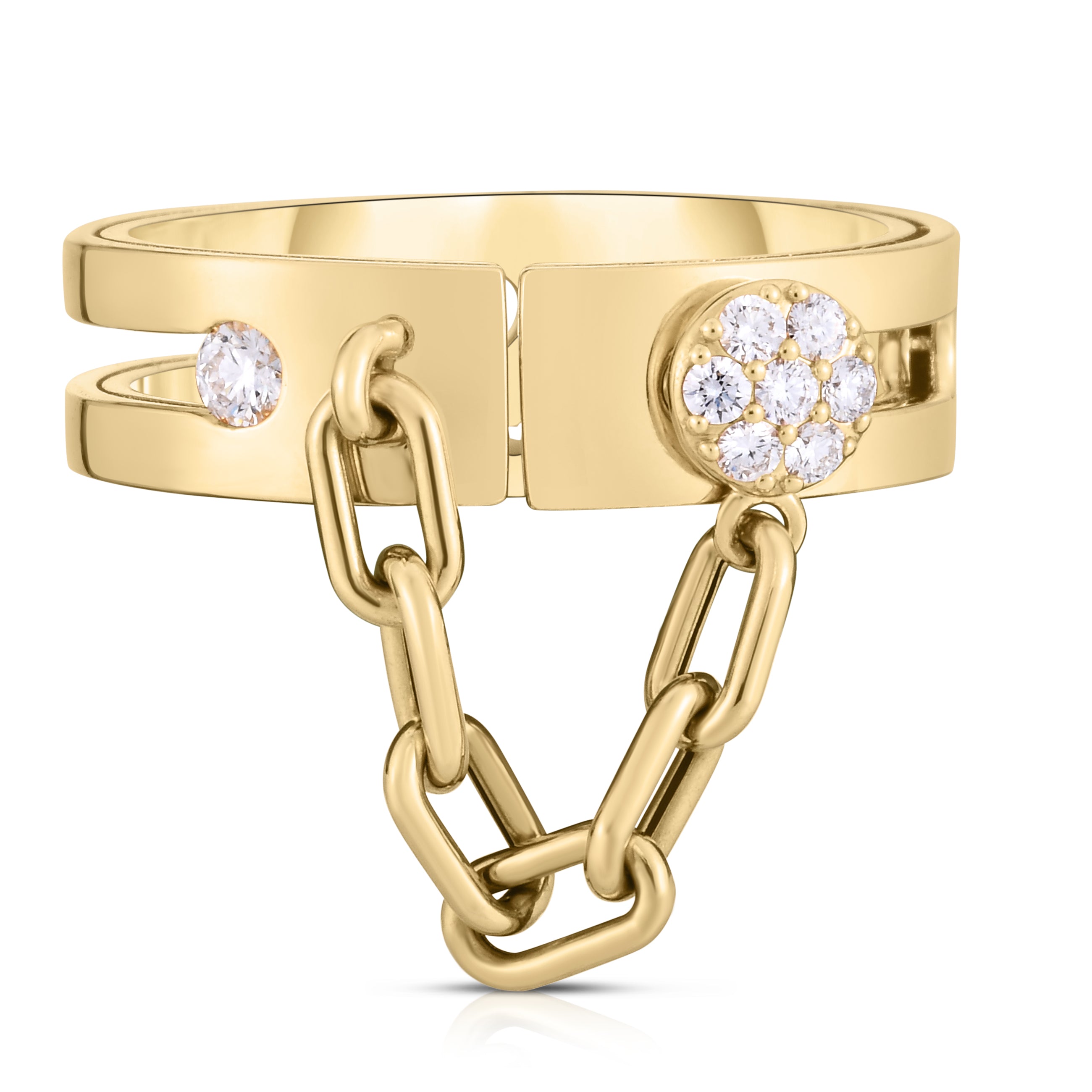 18K YELLOW GOLD NAVARRA PAVE LOCK WITH CHAIN RING