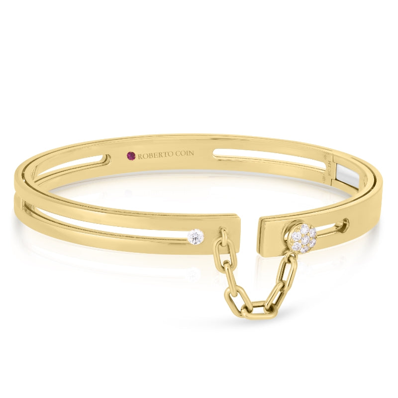 18K YELLOW GOLD NAVARRA PAVE LOCK WITH CHAIN BANGLE
