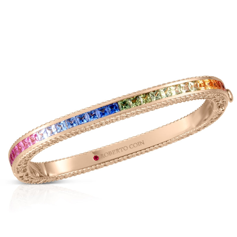 18K ROSE GOLD PRINCESS MULTI SAPPHIRE SQUARE BANGLE