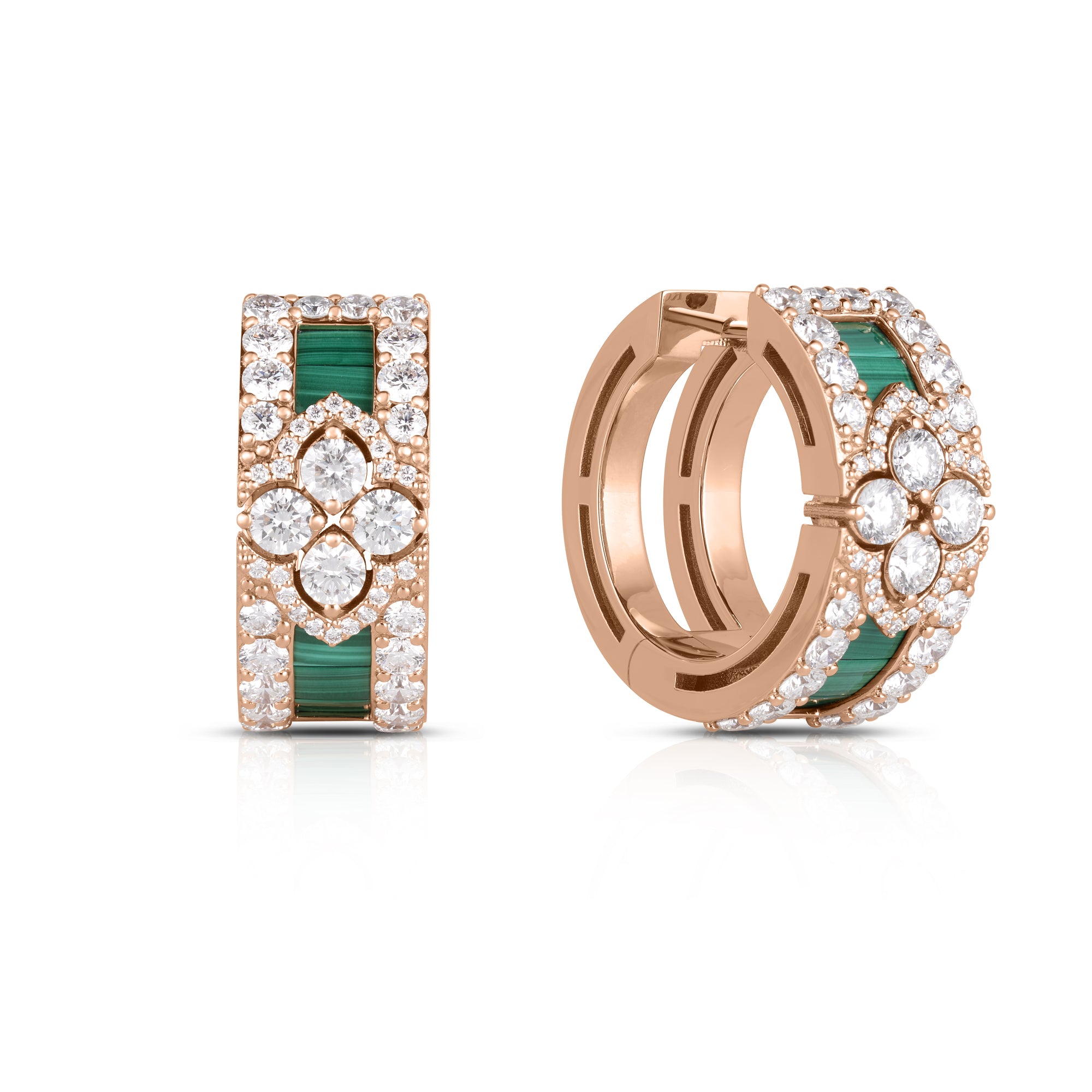 18K ROSE GOLD LOVE IN VERONA DIAMOND & MALACHITE HOOP EARRINGS