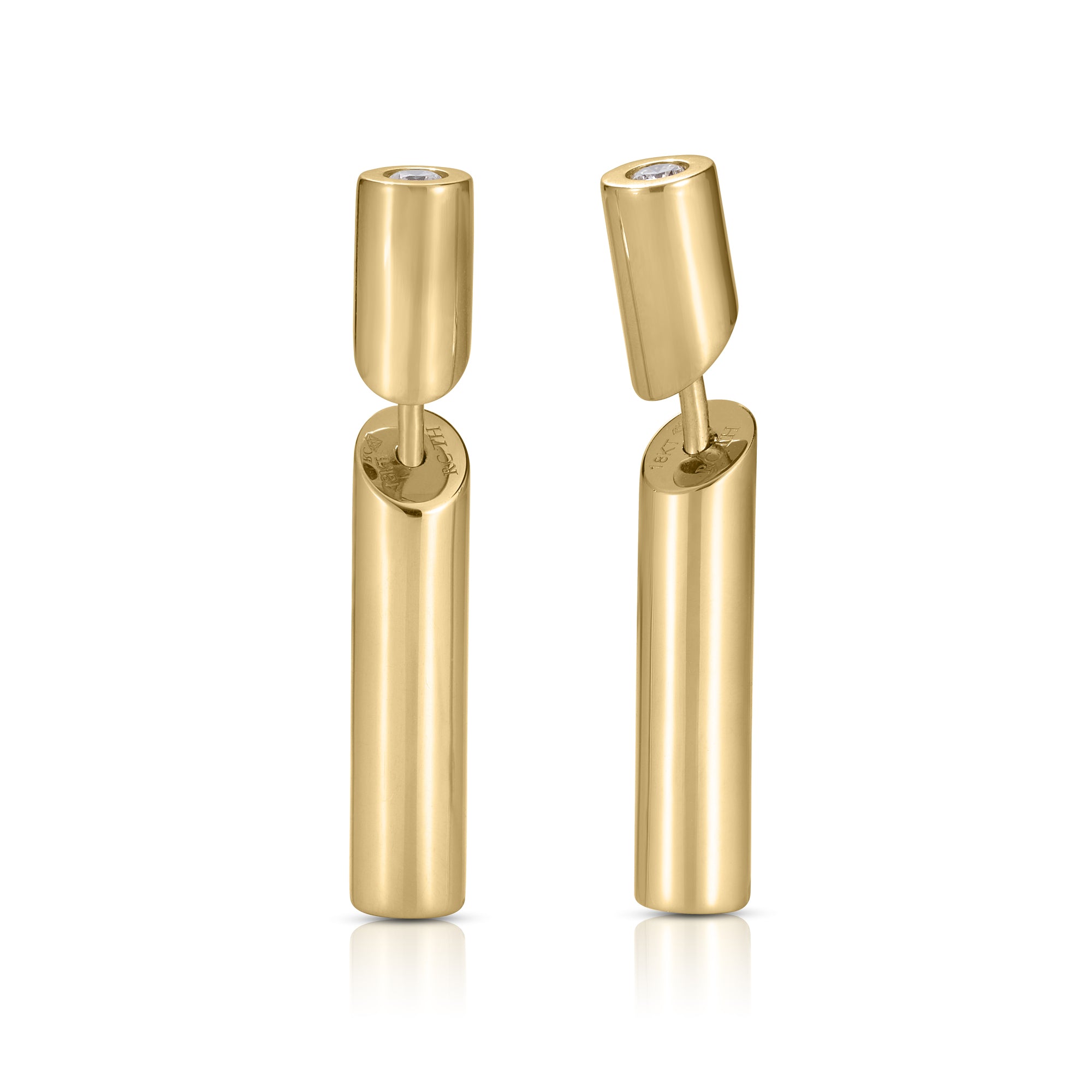 18K YELLOW GOLD DOMINO DIAMOND ACCENT STICK EARRINGS
