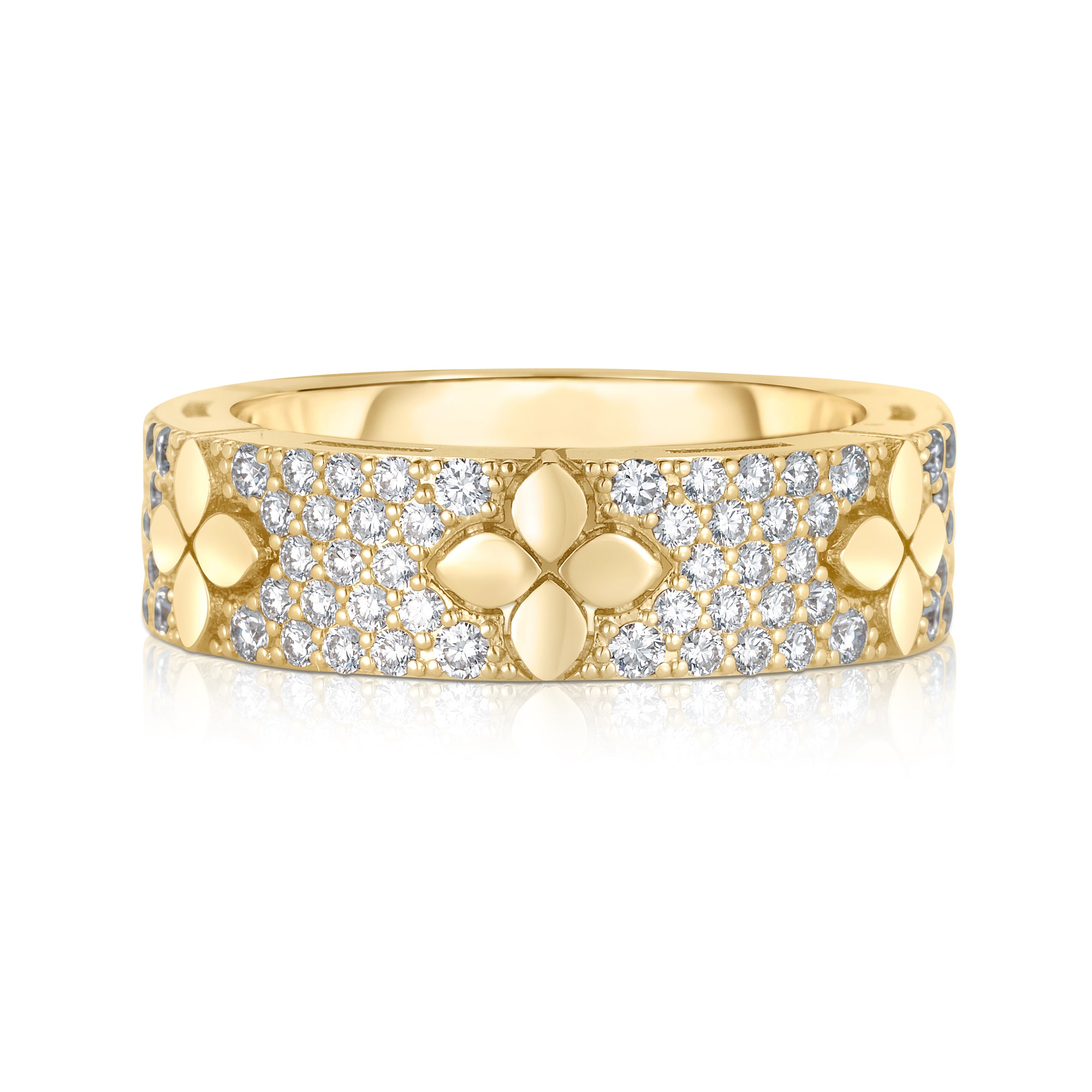 18K YELLOW GOLD LOVE IN VERONA PAVE DIAMOND & POLISHED FLOWER RING