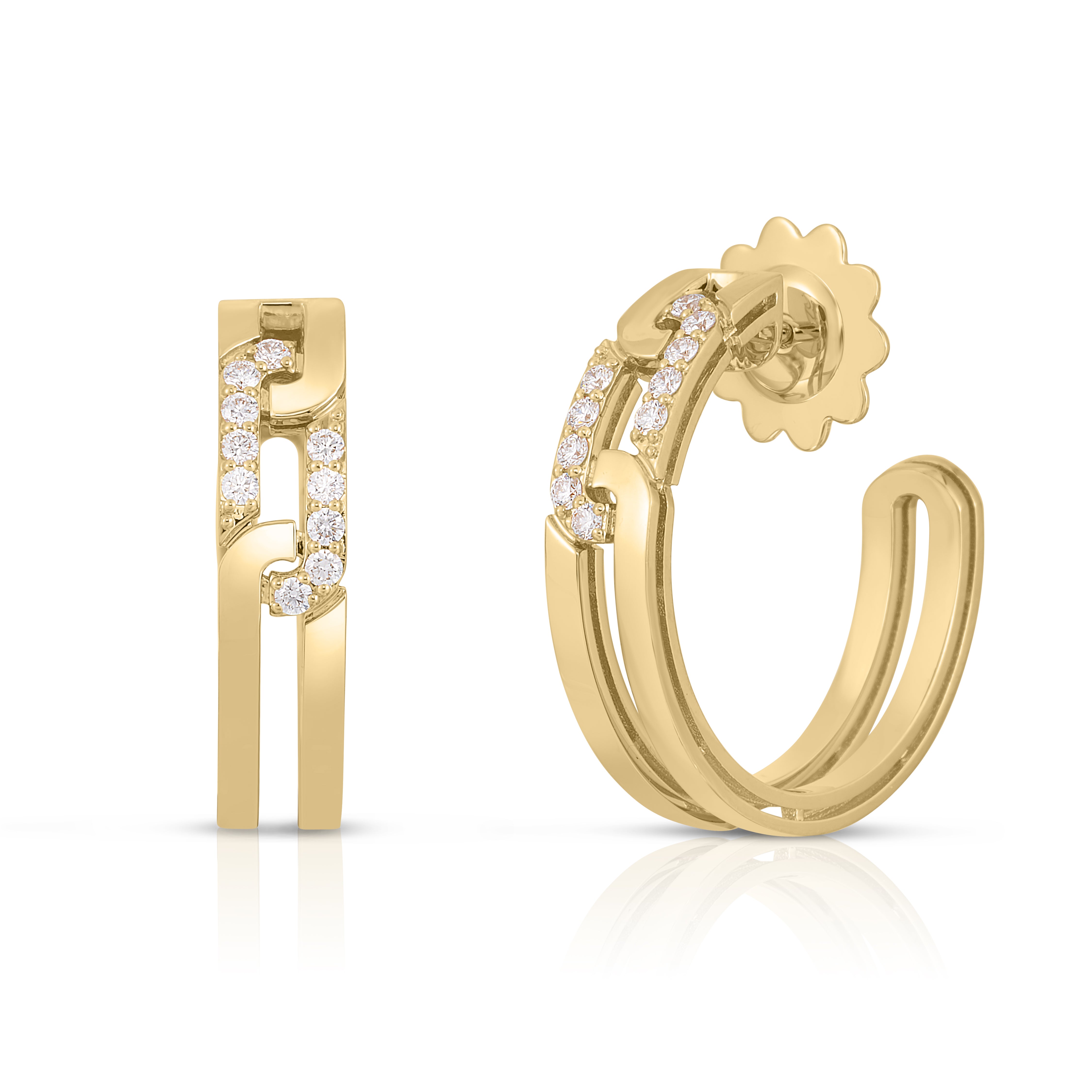 18K YELLOW GOLD NAVARRA DIAMOND ACCENT HOOP EARRINGS