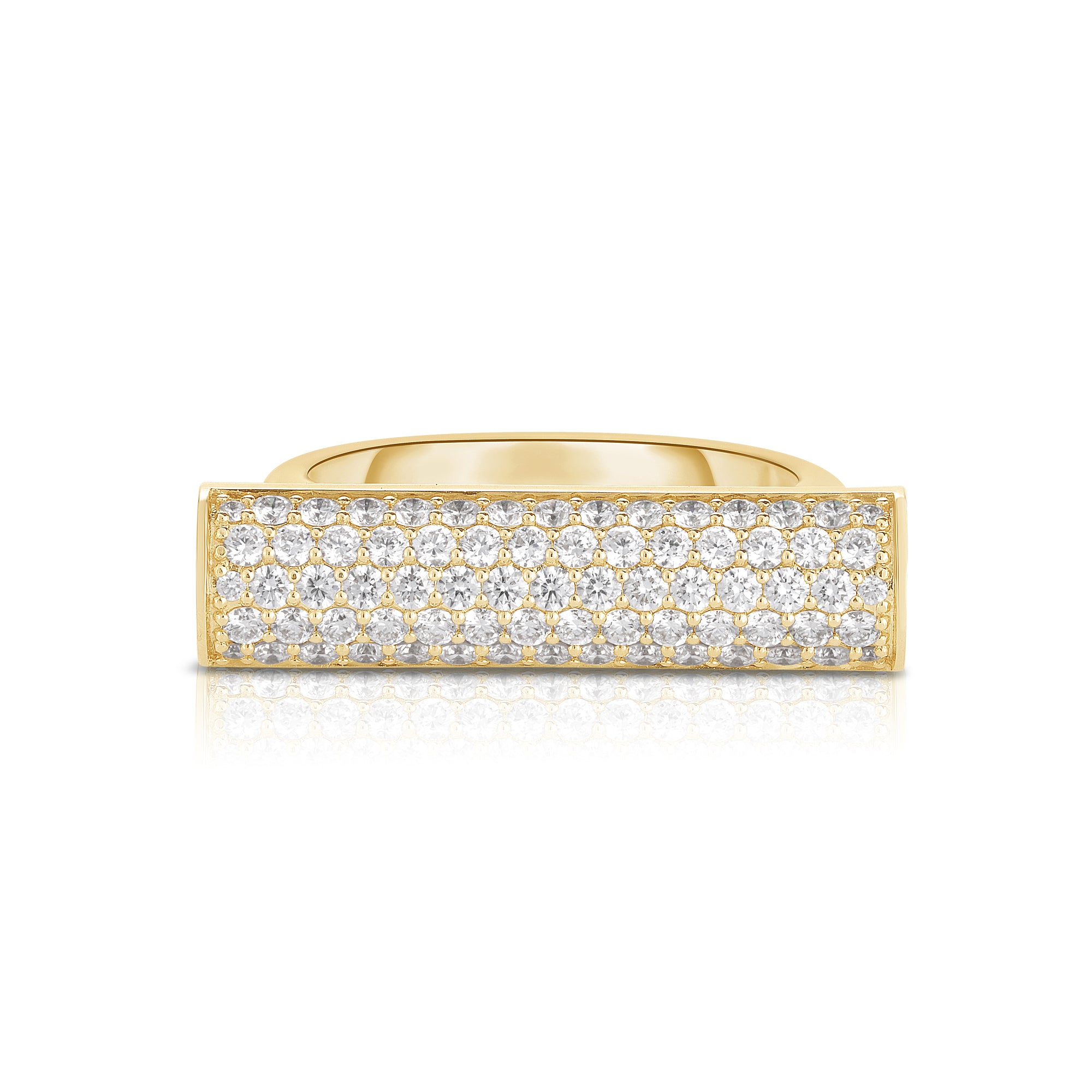 18K YELLOW GOLD DOMINO PAVE DIAMOND BAR RING