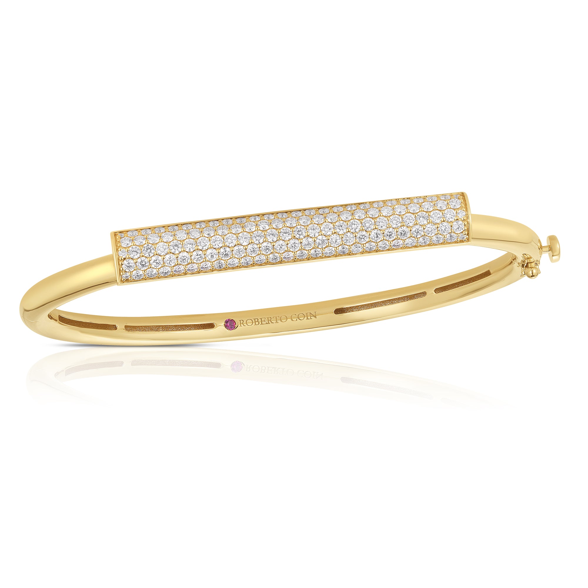 18K YELLOW GOLD DOMINO PAVE DIAMOND BAR BANGLE