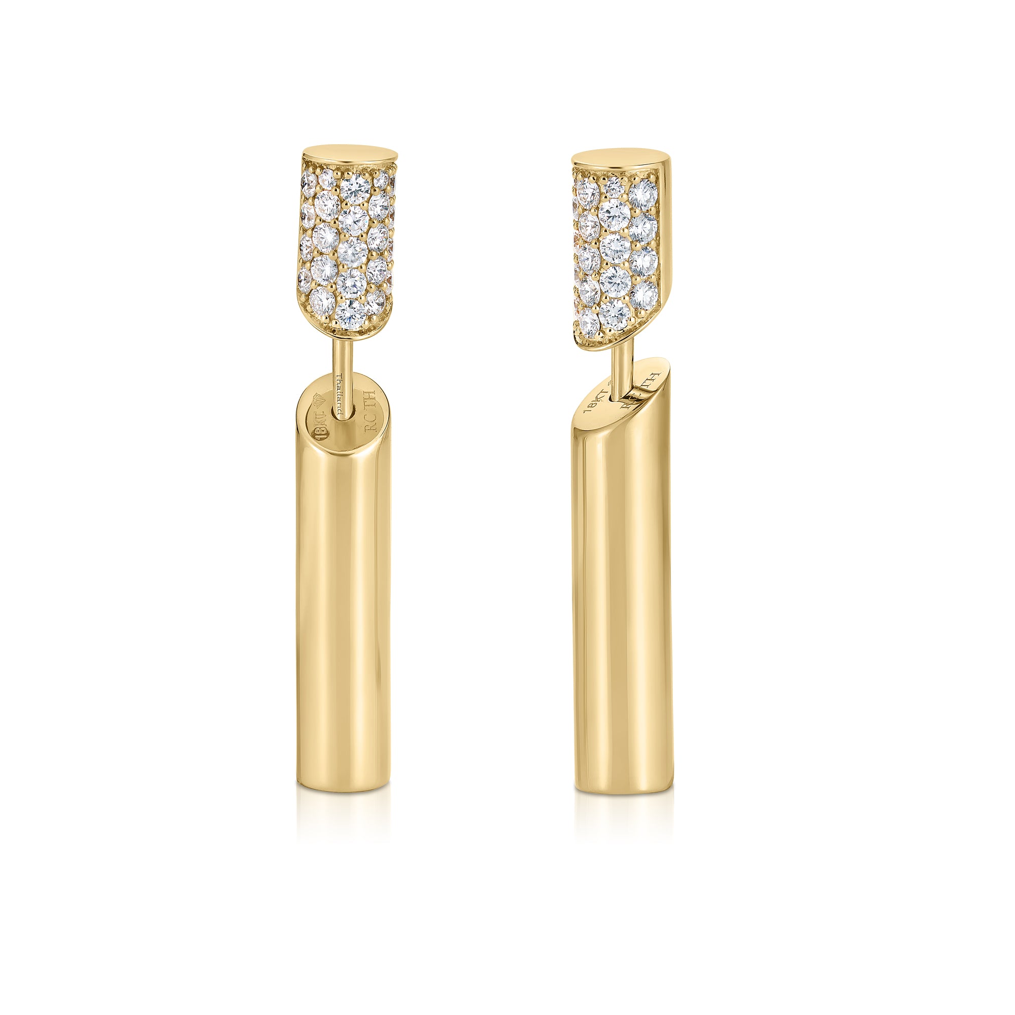 18K YELLOW GOLD DOMINO PAVE DIAMOND ACCENT STICK EARRINGS