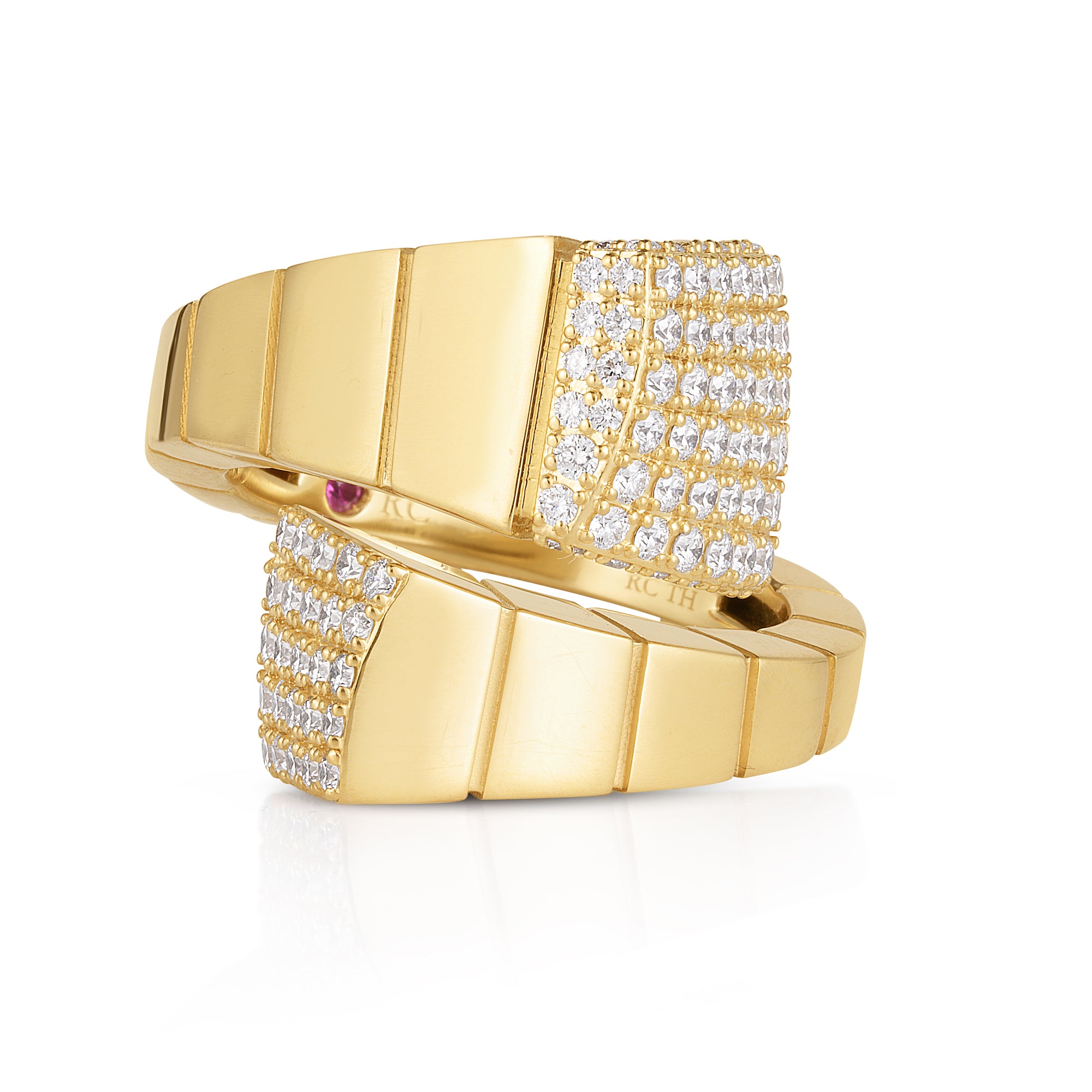 18K YELLOW GOLD OBELISCO PAVE DIAMOND ENDS RING