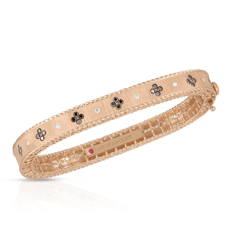 18K ROSE GOLD PRINCESS BLACK & WHITE DIAMOND SQUARE BANGLE