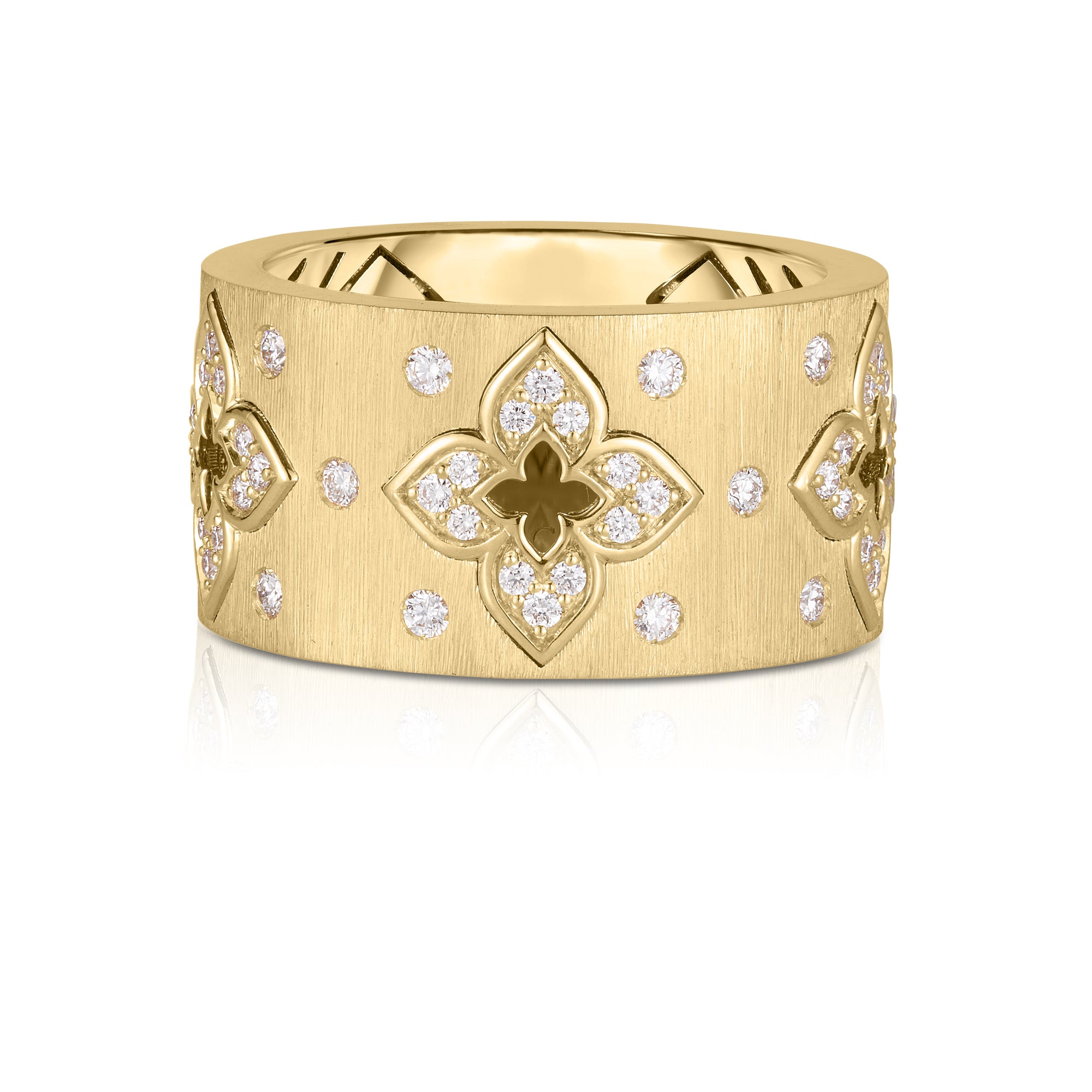 18K YELLOW GOLD VENTIAN PRINCESS DIAMOND & SATIN FINISH FLOWER RING