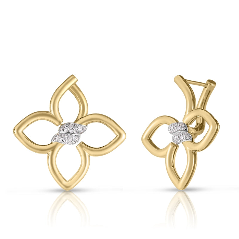 18K YELLOW/WHITE GOLD CIALOMA SMALL DIAMOND FLOWER EARRINGS