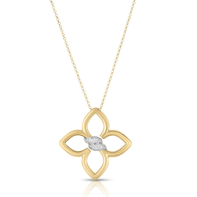 18K YELLOW/WHITE GOLD CIALOMA LARGE DIAMOND FLOWER LONG NECKLACE