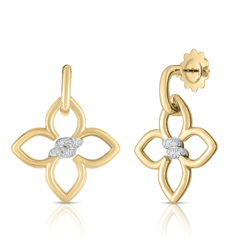 18K YELLOW/WHITE GOLD CIALOMA DIAMOND FLOWER DROP EARRINGS