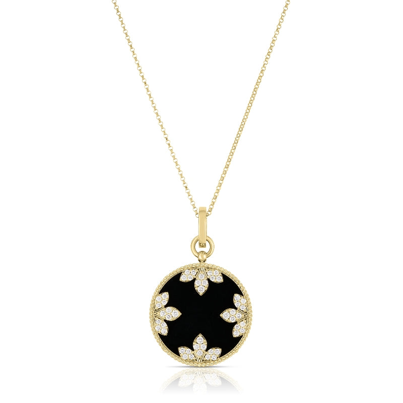 18K YELLOW GOLD VENETIAN MEDALLIONS LARGE DIAMOND AND BLACK JADE NECKLACE
