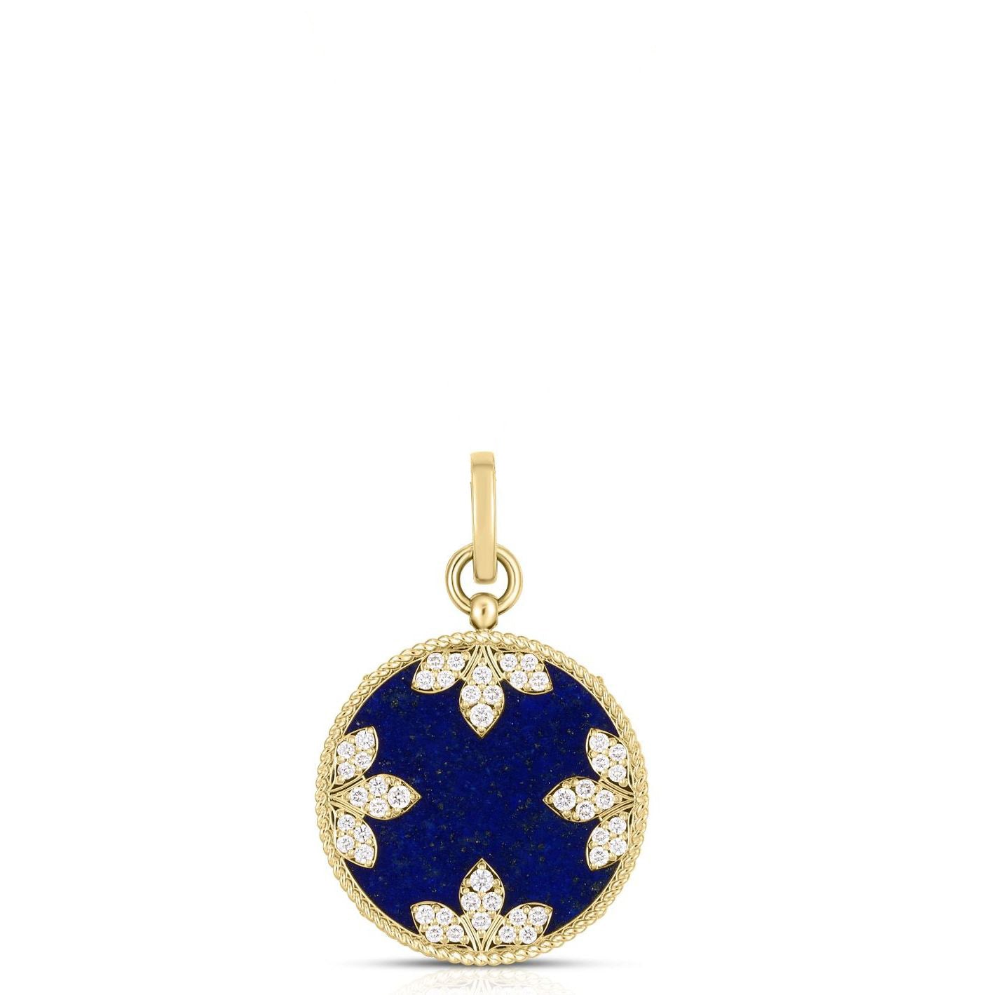 18K YELLOW GOLD VENETIAN MEDALLIONS LARGE DIAMOND AND LAPIS PENDANT
