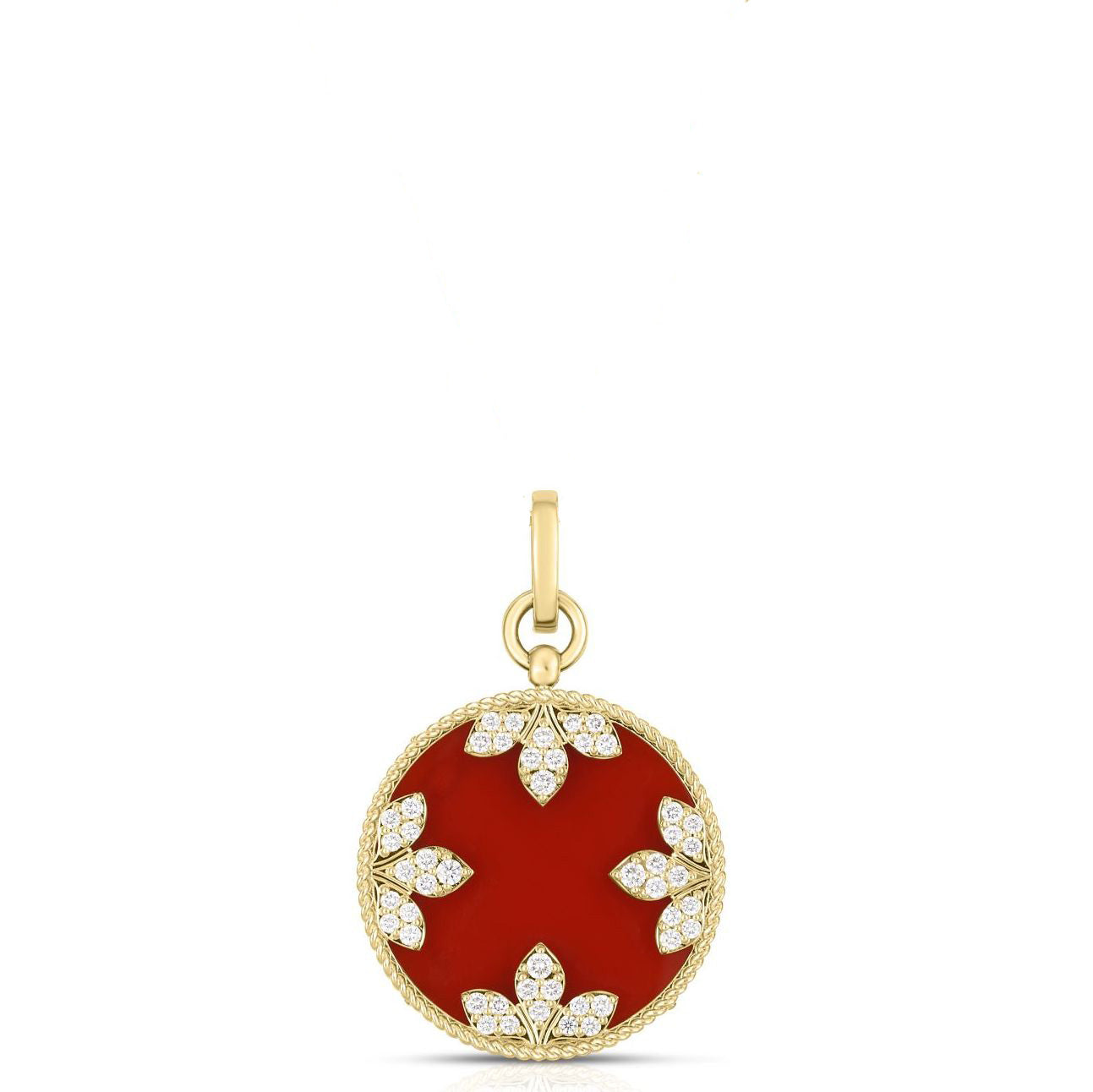 18K YELLOW GOLD VENETIAN MEDALLIONS LARGE DIAMOND AND RED AGATE PENDANT