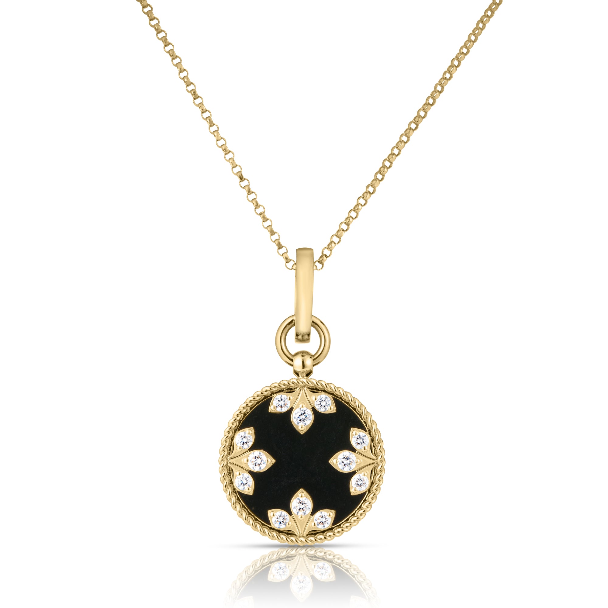 18K YELLOW GOLD VENETIAN MEDALLIONS MEDIUM DIAMOND AND BLACK JADE NECKLACE