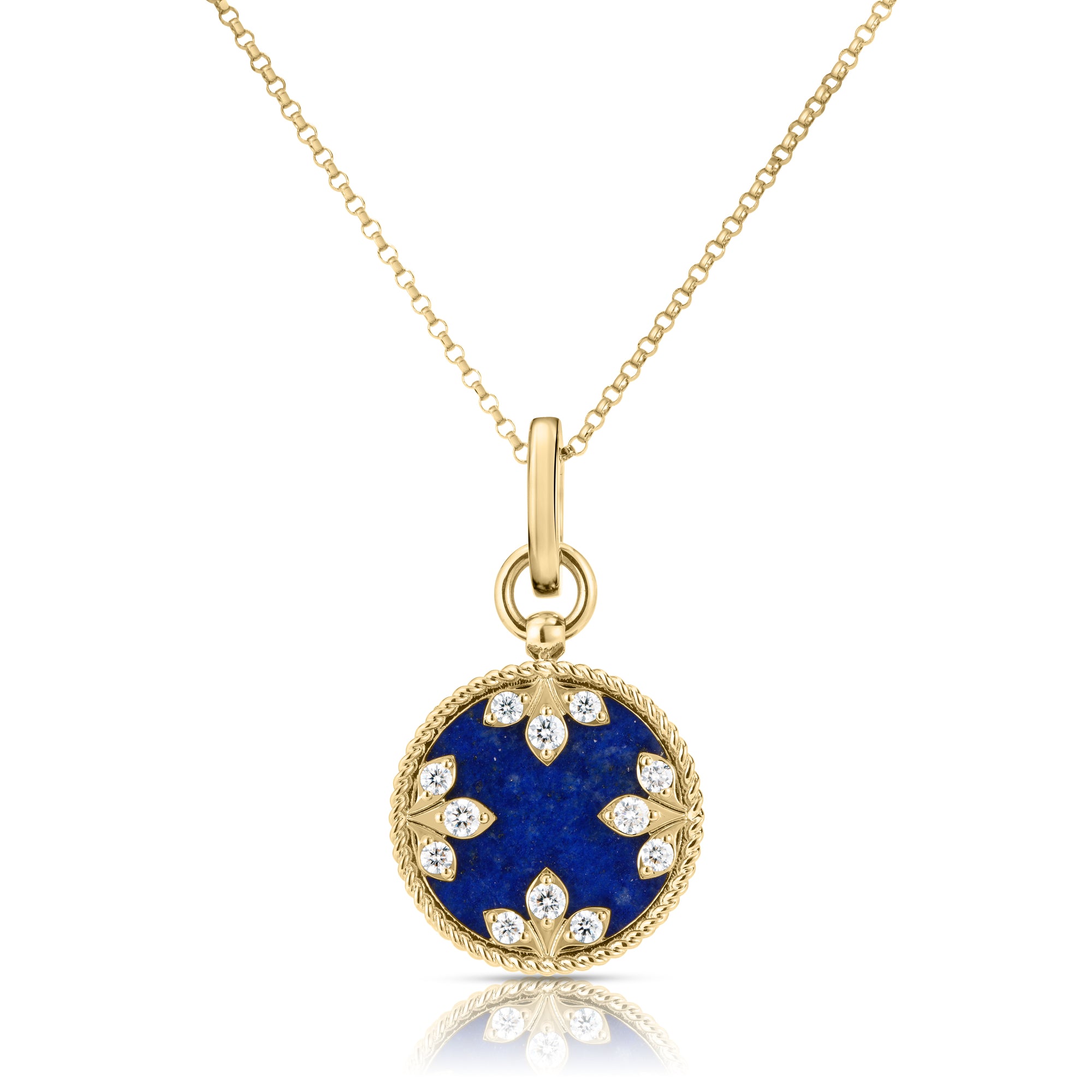 18K YELLOW GOLD VENETIAN MEDALLIONS MEDIUM DIAMOND AND LAPIS NECKLACE