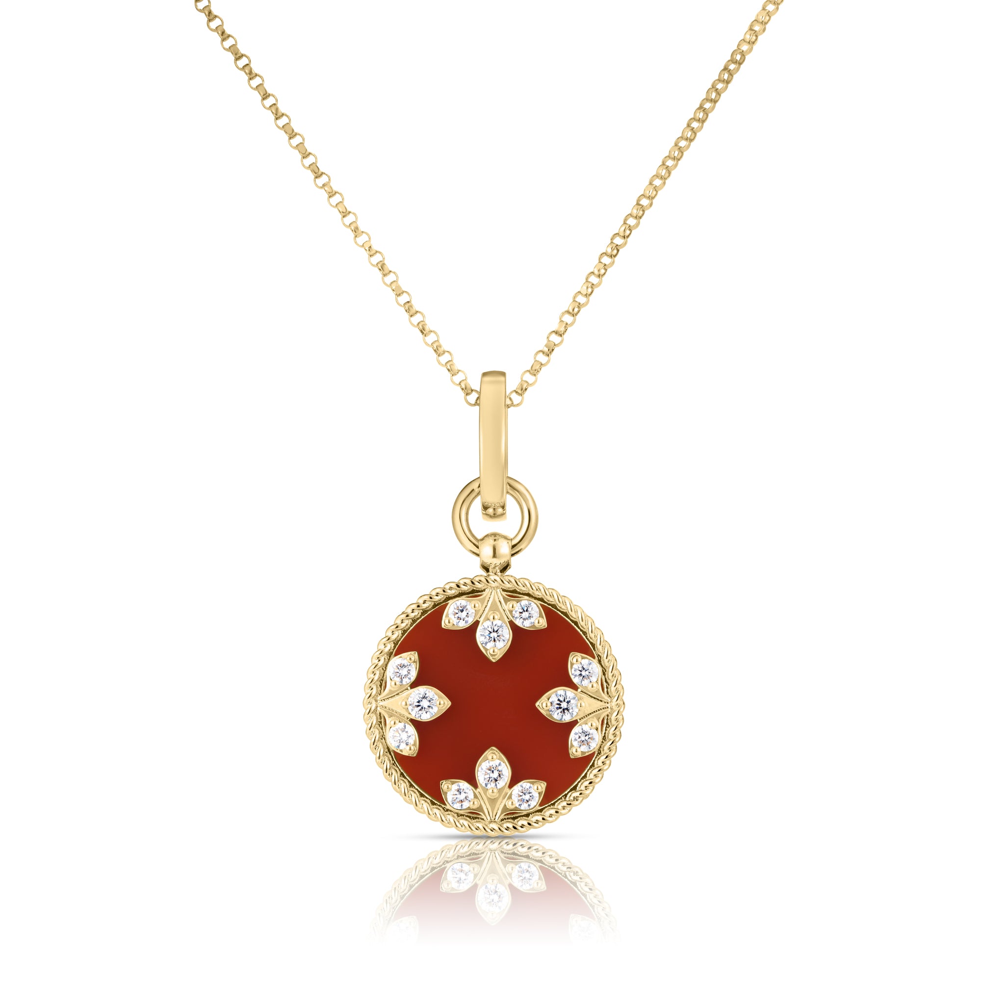 18K YELLOW GOLD VENETIAN MEDALLIONS MEDIUM DIAMOND AND RED AGATE NECKLACE