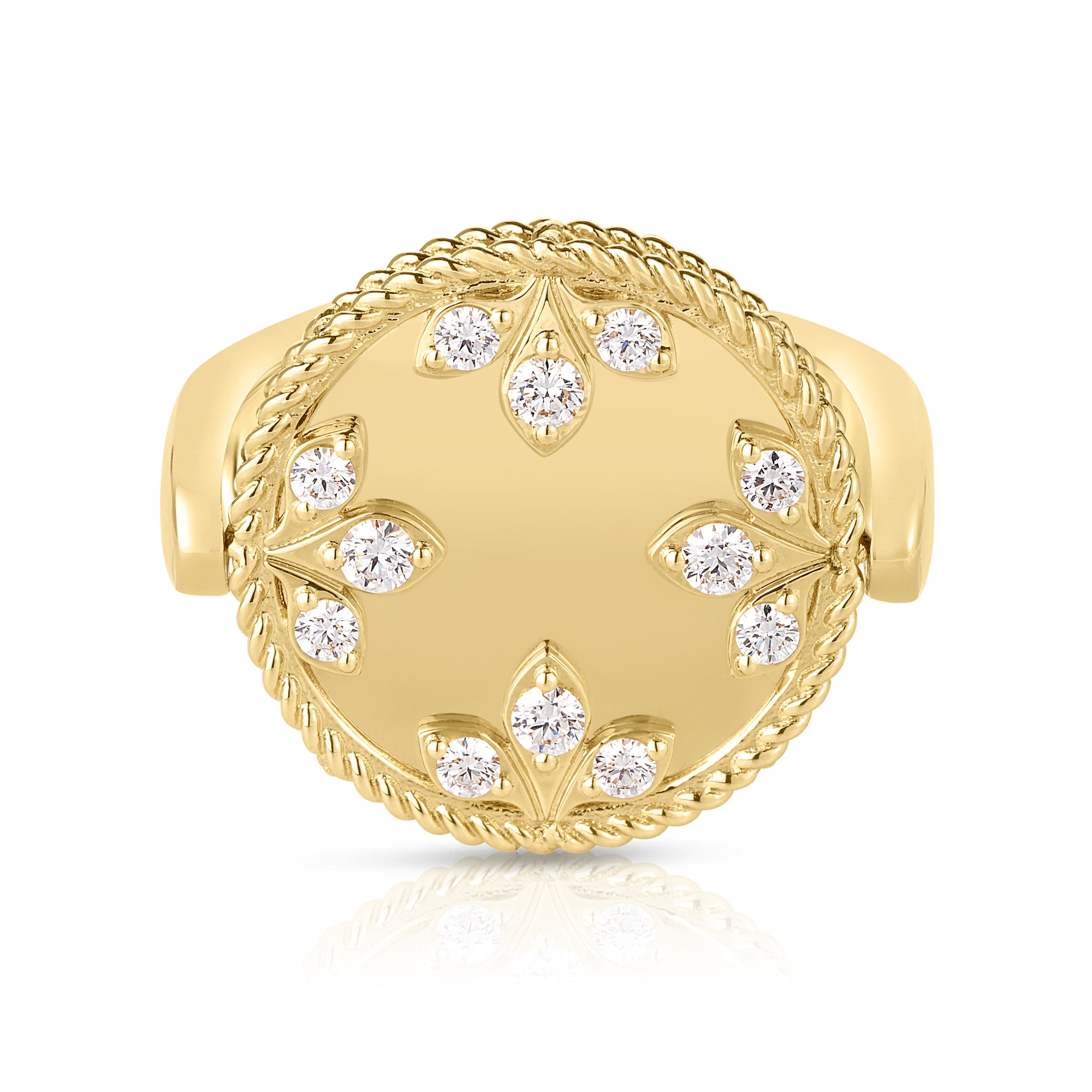 18K YELLOW GOLD VENETIAN MEDALLIONS DIAMOND & MOTHER OF PEARL REVERSIBLE RING