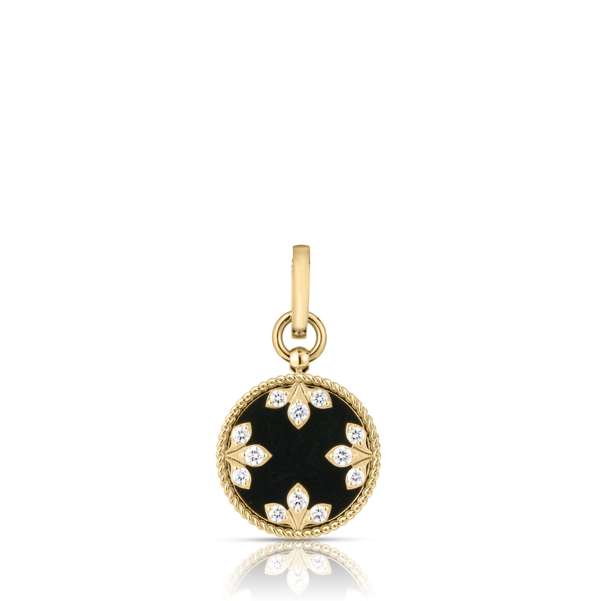 18K YELLOW GOLD VENETIAN MEDALLIONS MEDIUM DIAMOND AND BLACK JADE PENDANT