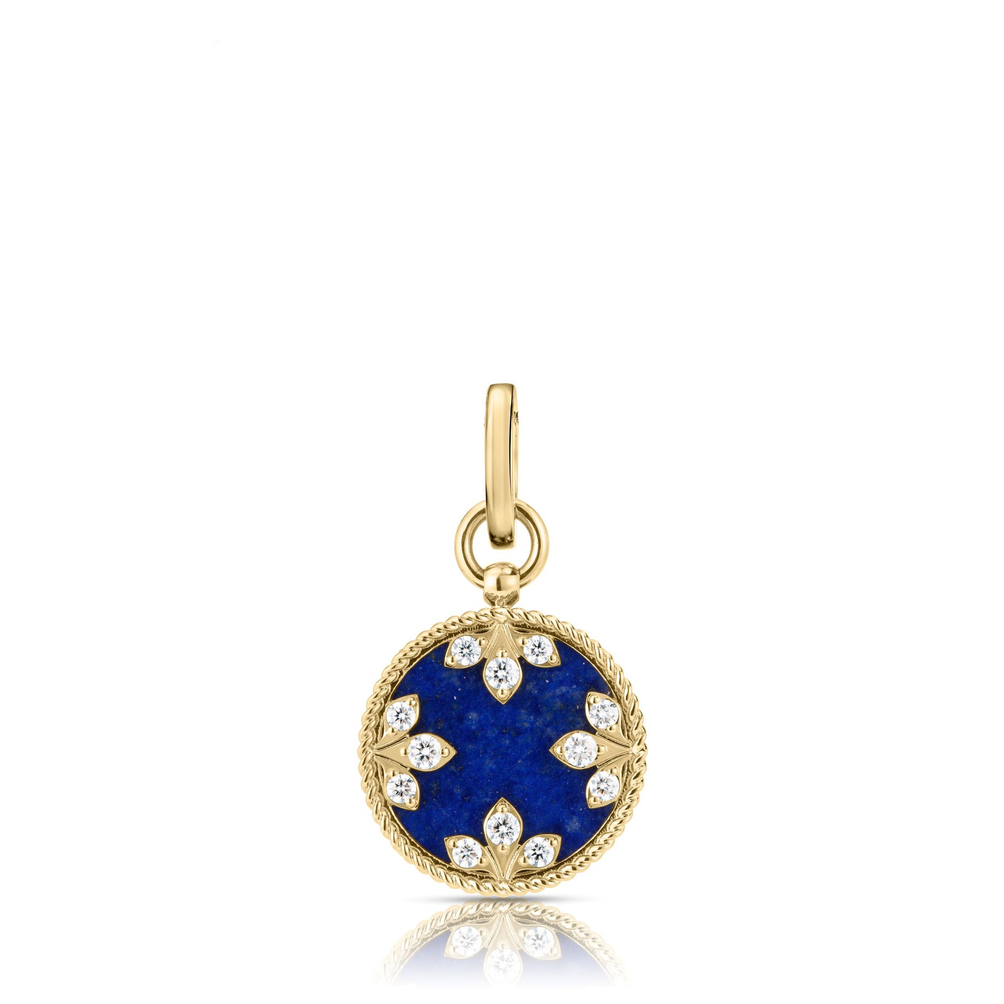 18K YELLOW GOLD VENETIAN MEDALLIONS MEDIUM DIAMOND AND LAPIS PENDANT