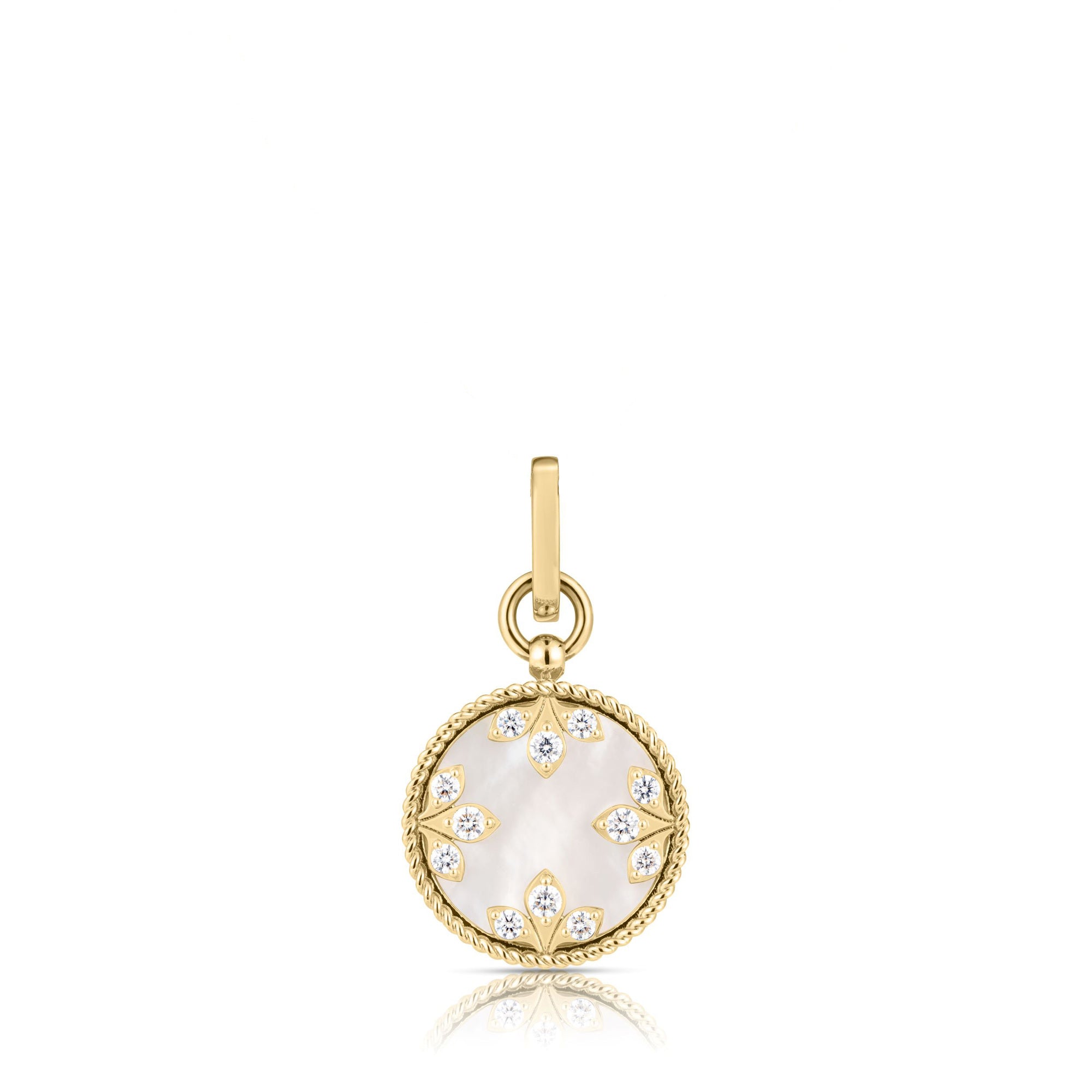 18K YELLOW GOLD VENETIAN MEDALLIONS MEDIUM DIAMOND AND MOTHER OF PEARL PENDANT