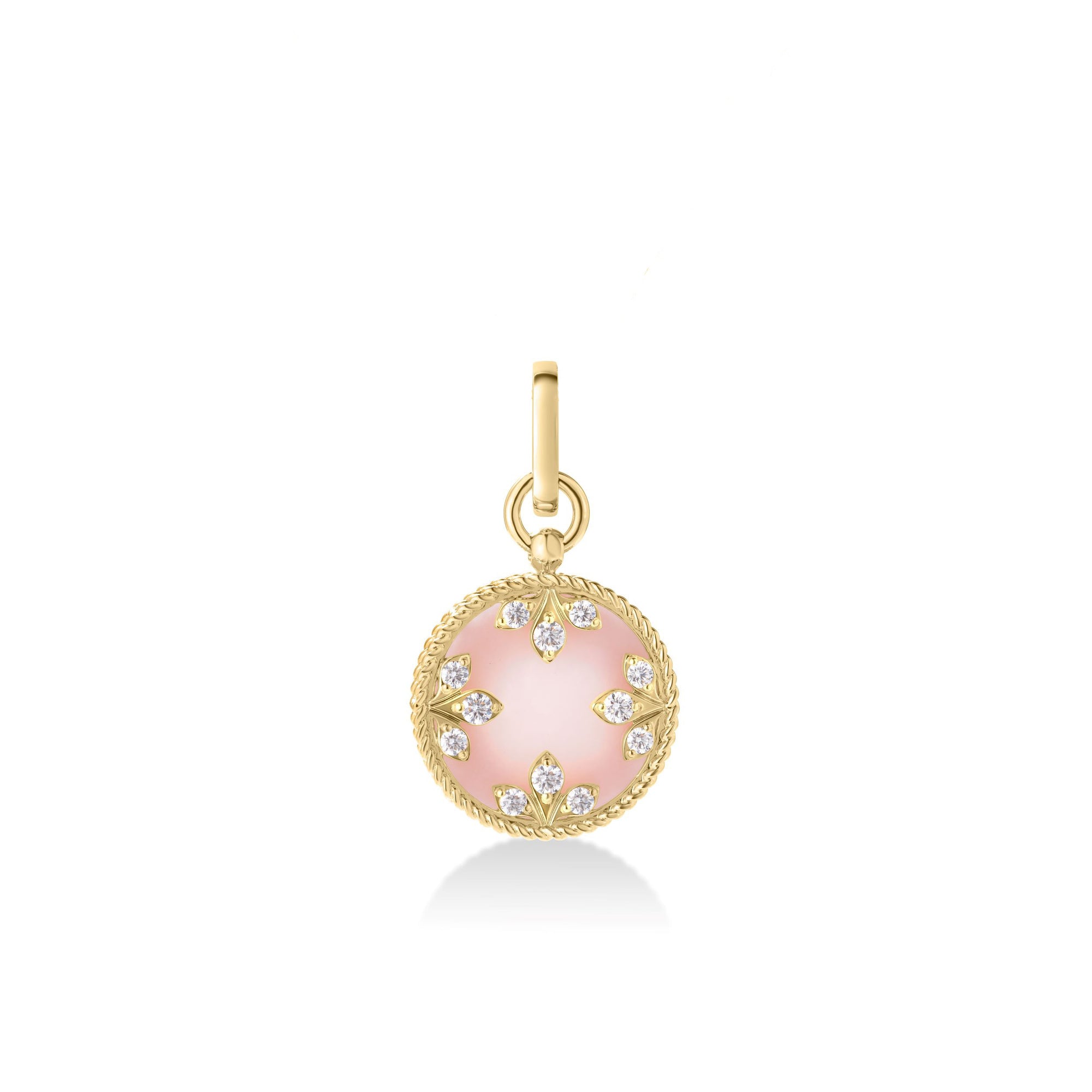 18K YELLOW GOLD VENETIAN MEDALLIONS MEDIUM DIAMOND AND PINK OPAL PENDANT