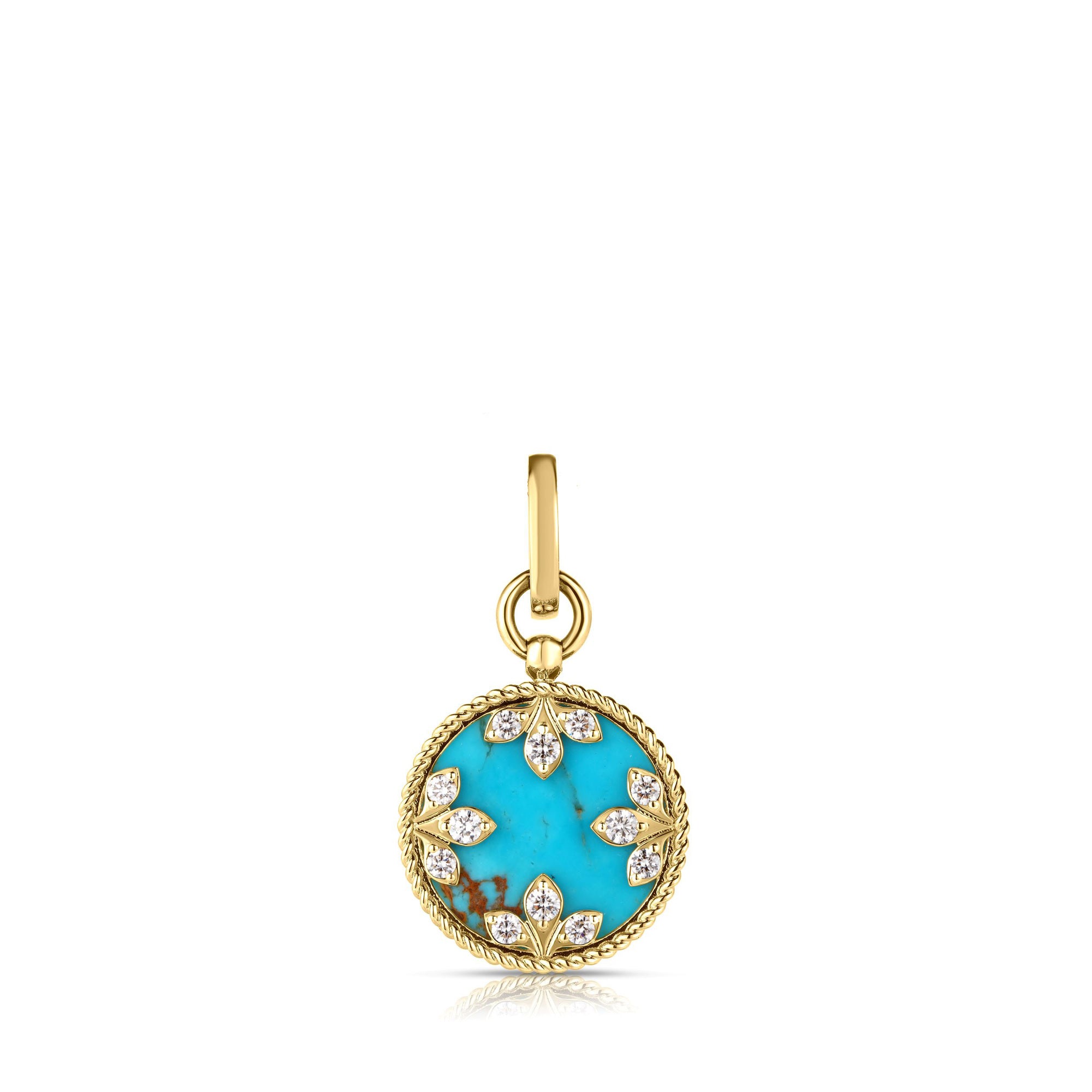 18K YELLOW GOLD VENETIAN MEDALLIONS MEDIUM DIAMOND AND TURQUOISE PENDANT