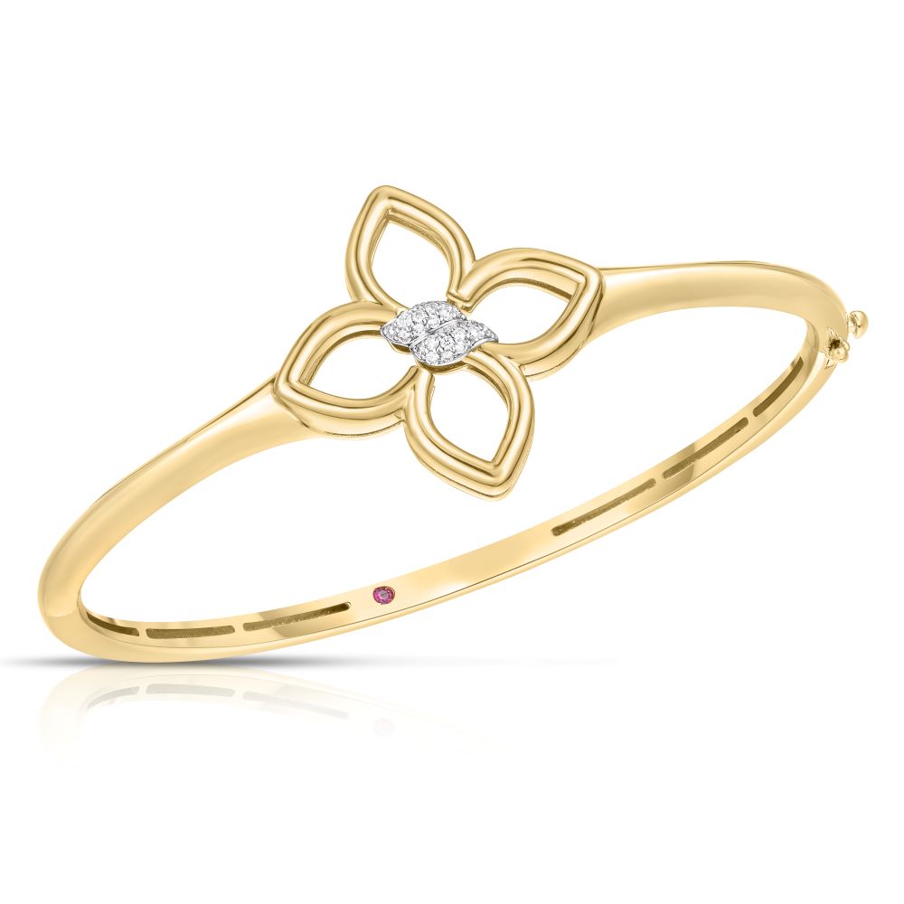 18K YELLOW/WHITE GOLD CIALOMA DIAMOND FLOWER BANGLE