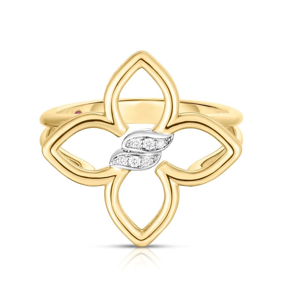 18K YELLOW/WHITE GOLD CIALOMA EXTRA SMALL DIAMOND FLOWER RING
