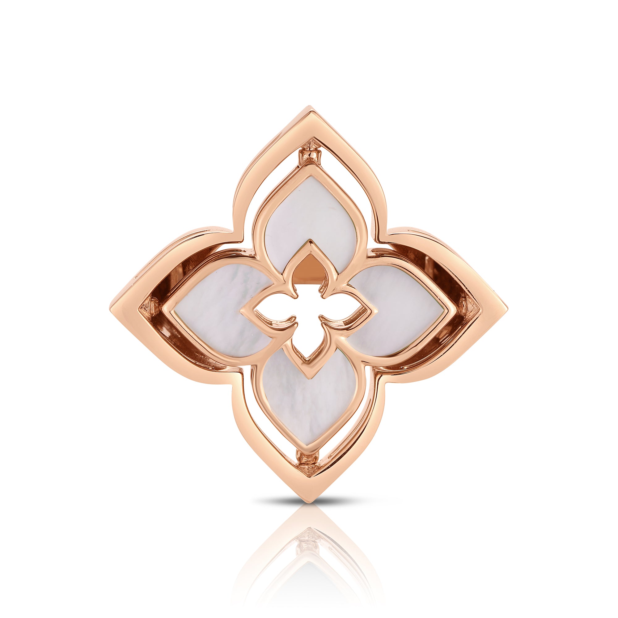 18K ROSE GOLD VENETIAN PRINCESS PIROUETTE DIAMOND & MOTHER OF PEARL FLOWER RING