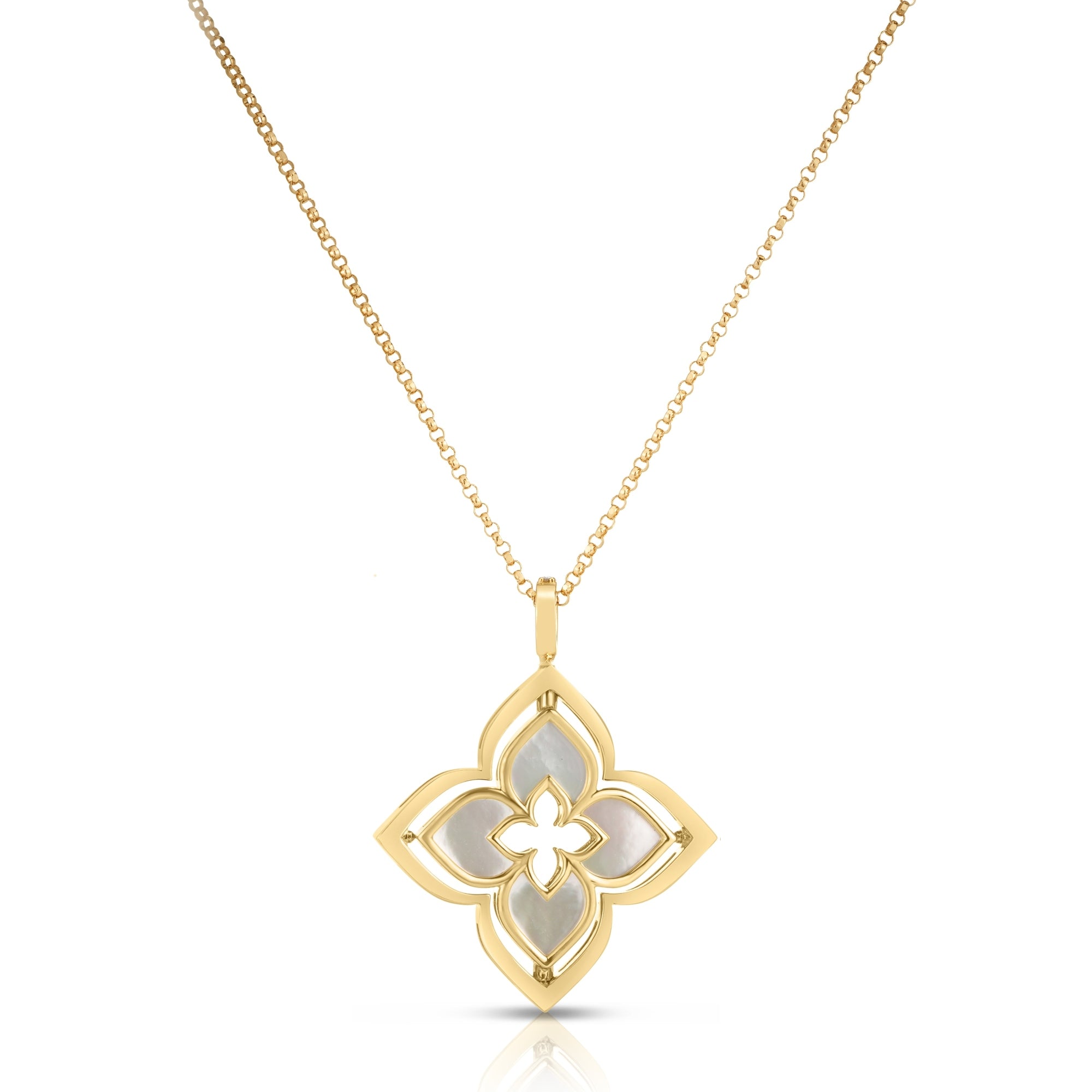 18K YELLOW GOLD VENETIAN PRINCESS PIROUETTE DIAMOND & MOTHER OF PEARL FLOWER NECKLACE