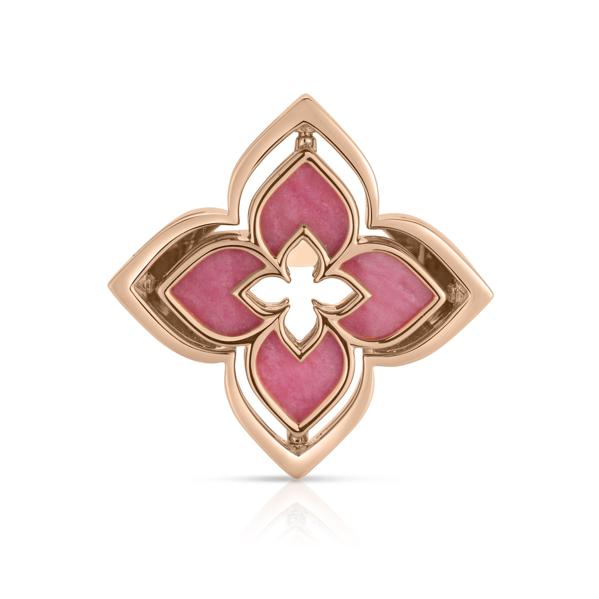 18K ROSE GOLD VENETIAN PRINCESS PIROUETTE PAVE DIAMOND & RHODONITE FLOWER RING