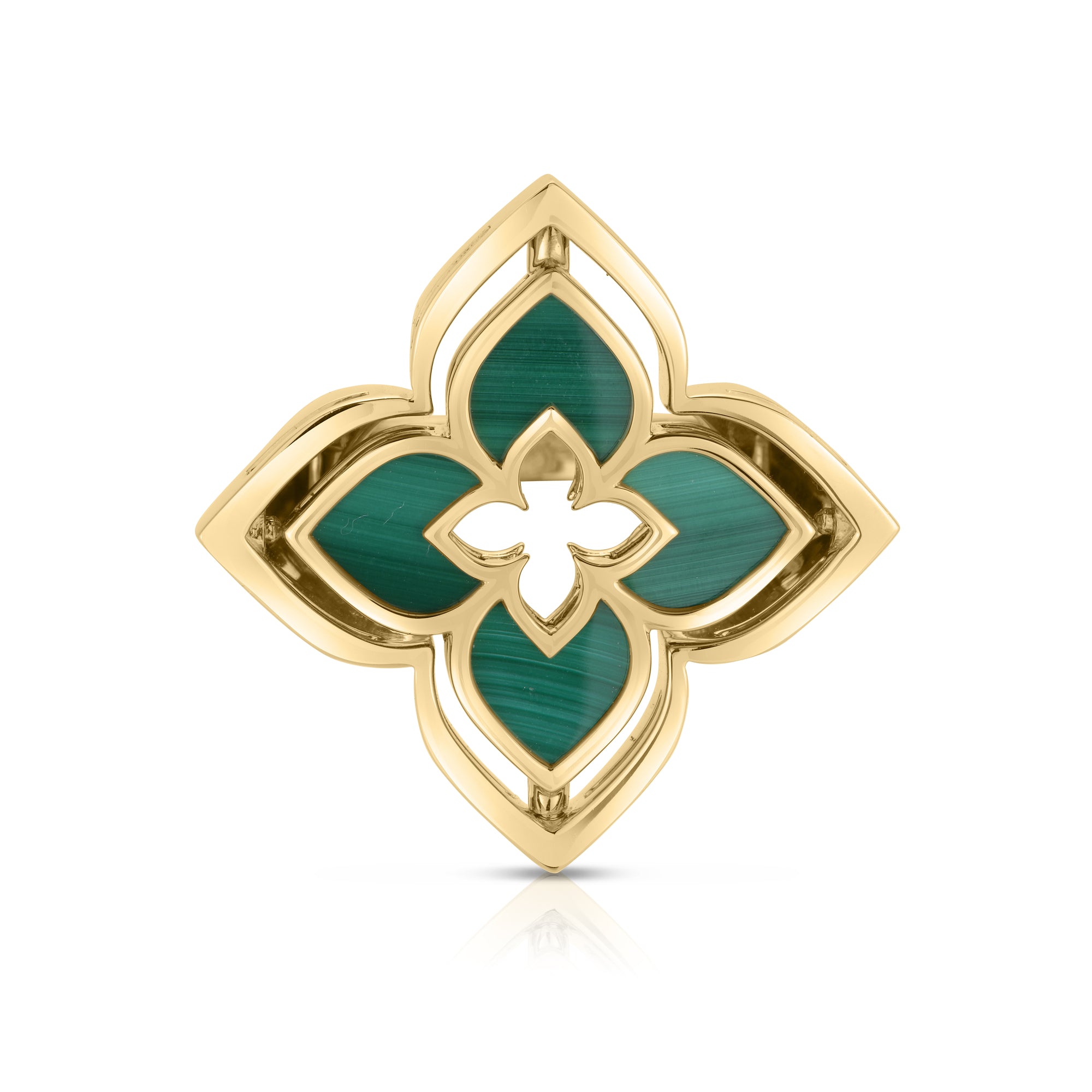 18K YELLOW GOLD VENETIAN PRINCESS PIROUETTE PAVE DIAMOND & MALACHITE FLOWER RING