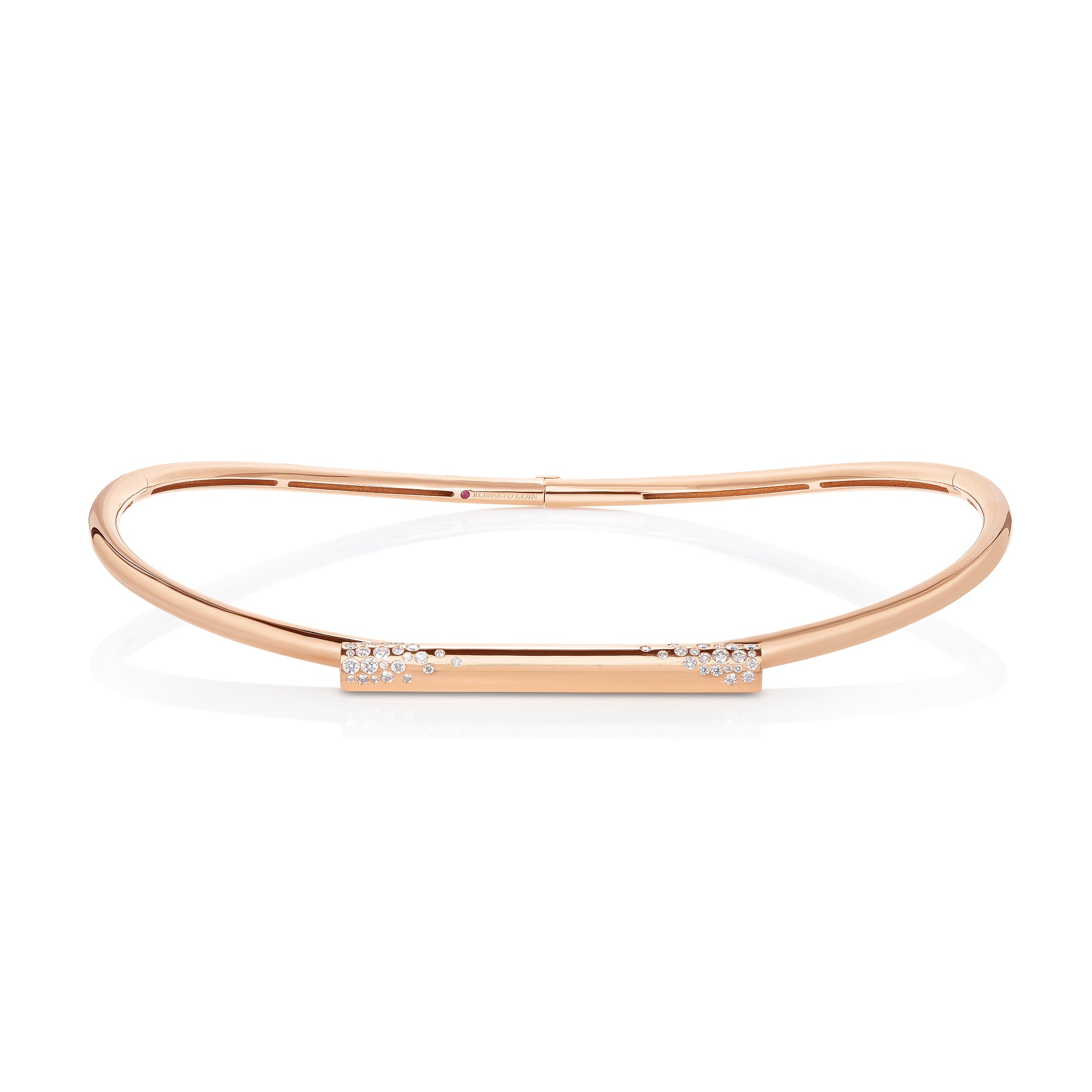 18K ROSE GOLD DOMINO SPECKLED DIAMOND BAR COLLAR NECKLACE