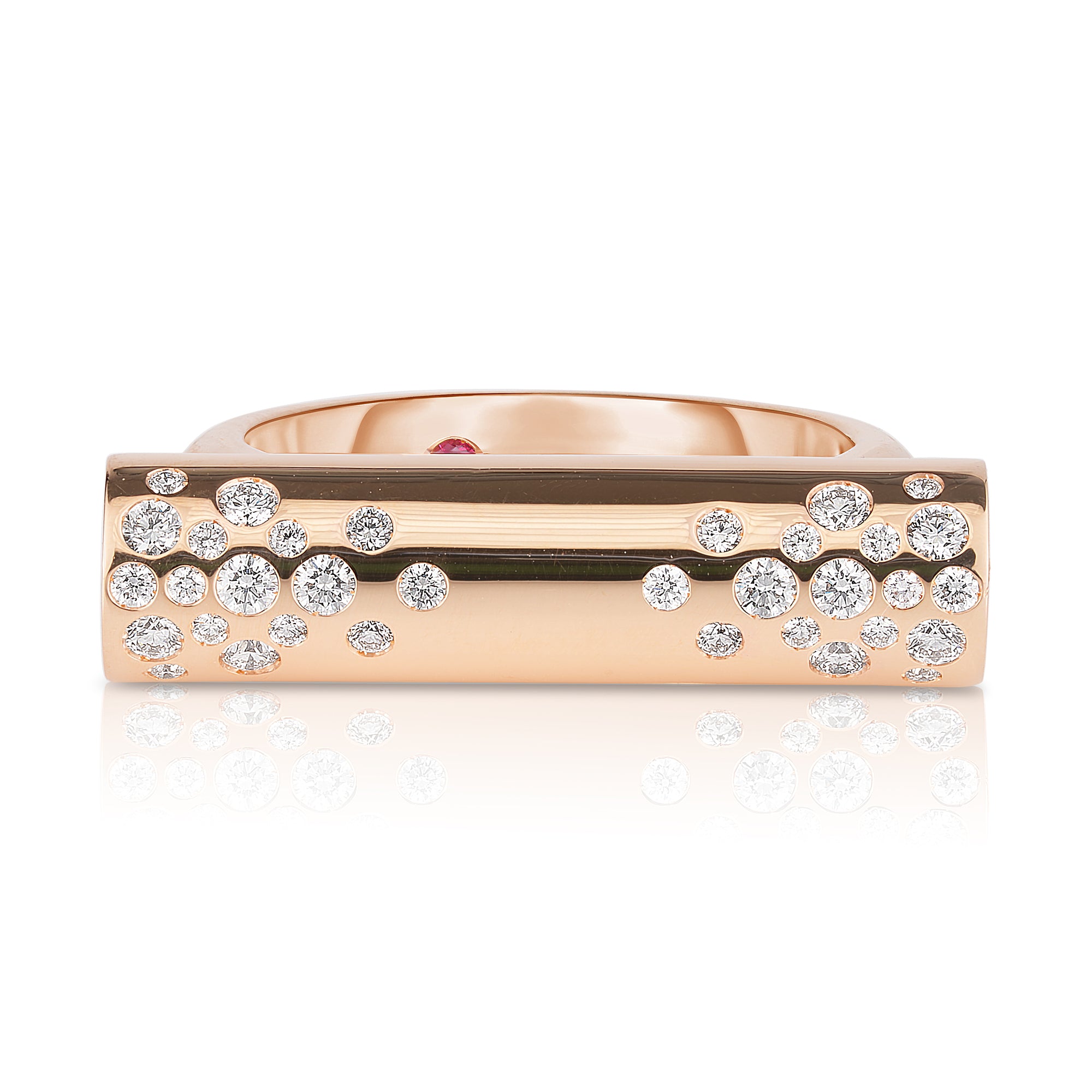 18K ROSE GOLD DOMINO SPECKLED DIAMOND BAR RING