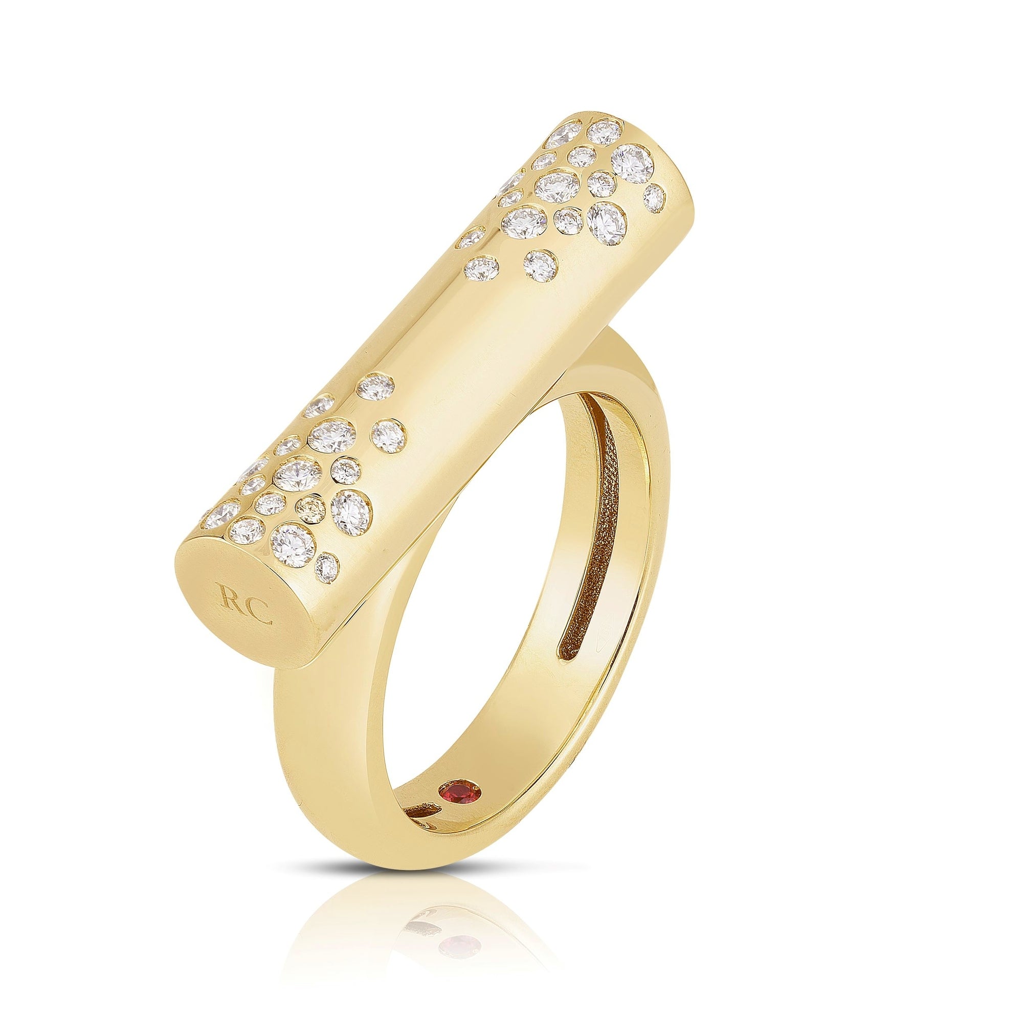 18K YELLOW GOLD DOMINO SPECKLED DIAMOND BAR RING
