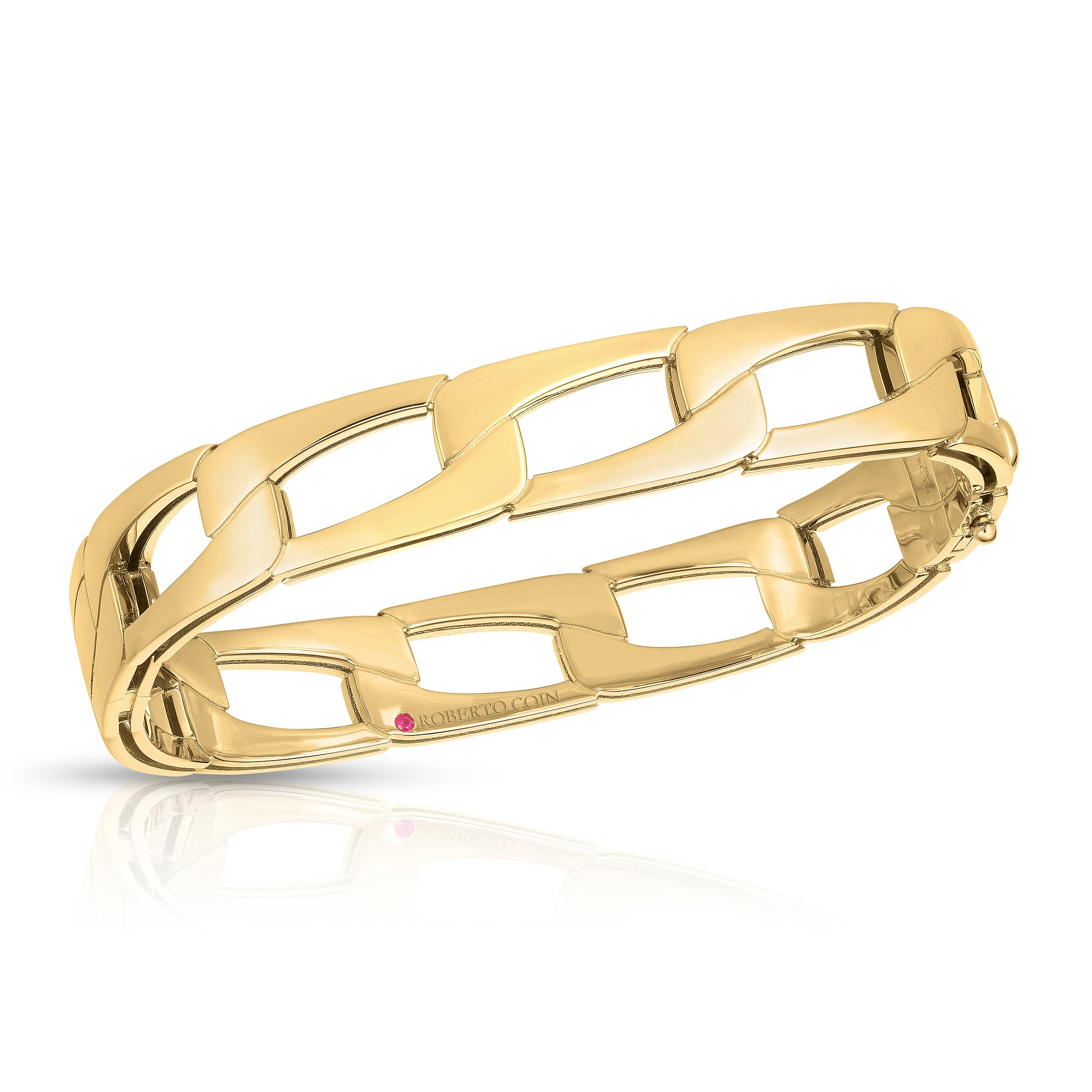 18K YELLOW GOLD NAVARRA WIDE LINK SQUARE BANGLE