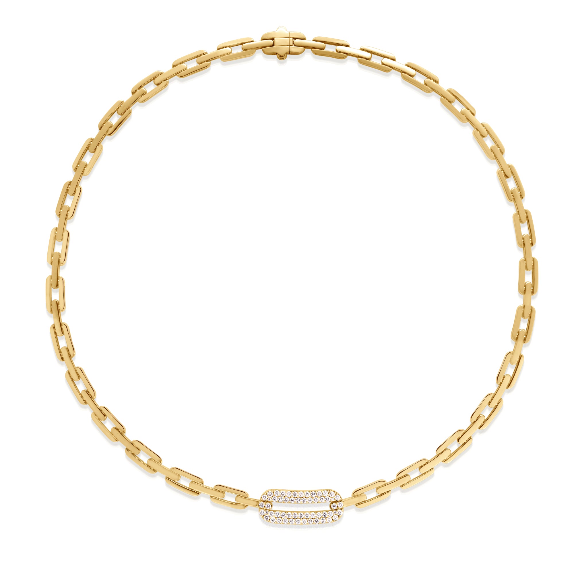 18K YELLOW GOLD NAVARRA SINGLE LARGE PAVE DIAMOND LINK NECKLACE