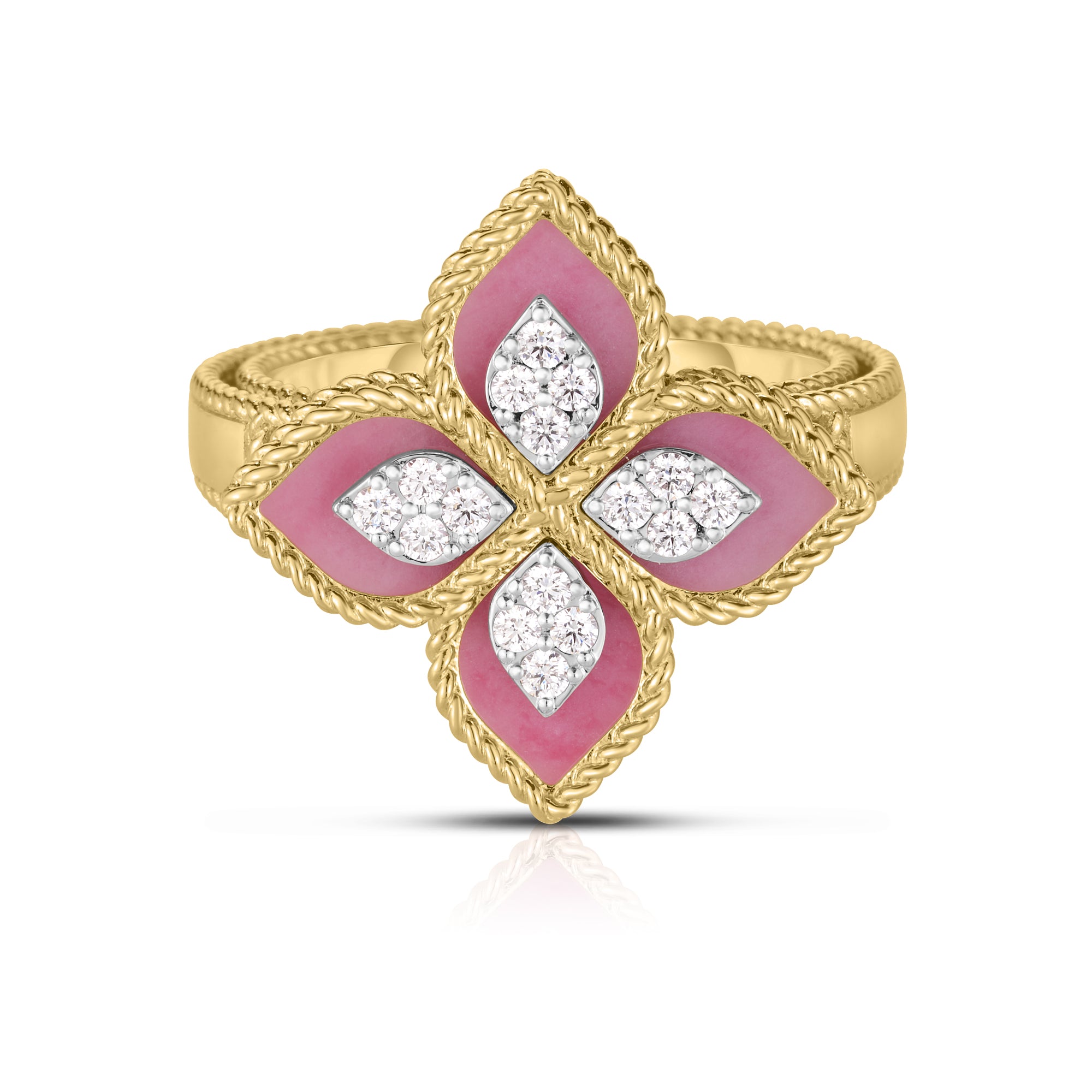 18K YELLOW/WHITE GOLD VENETIAN PRINCESS DIAMOND & RHODONITE FLOWER RING