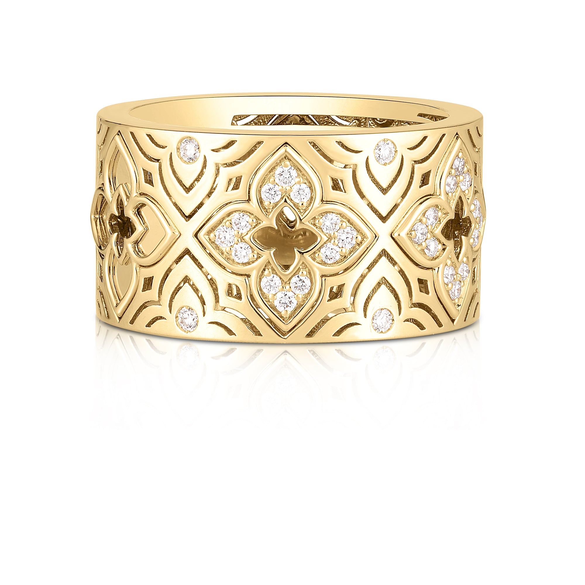 18K YELLOW GOLD VENETIAN PRINCESS ETCHED FRAME DIAMOND FLOWER RING