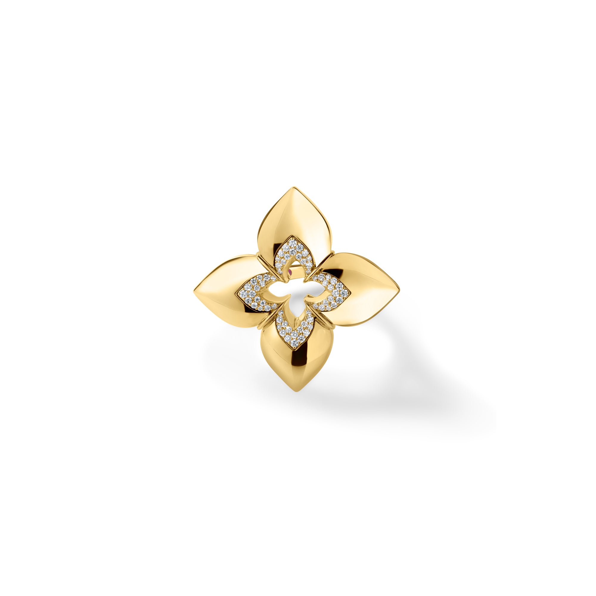 18K YELLOW GOLD VENETIAN PRINCESS CABOCHON DIAMOND FLOWER RING