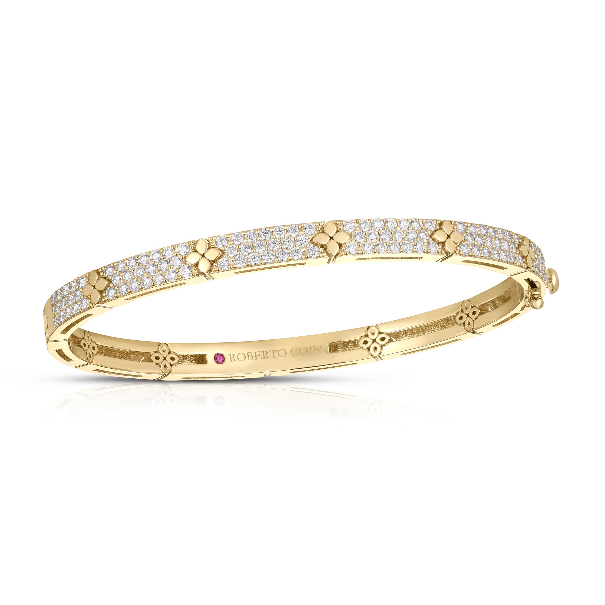 18K YELLOW GOLD LOVE IN VERONA PAVE DIAMOND & POLISHED FLOWER NARROW BANGLE