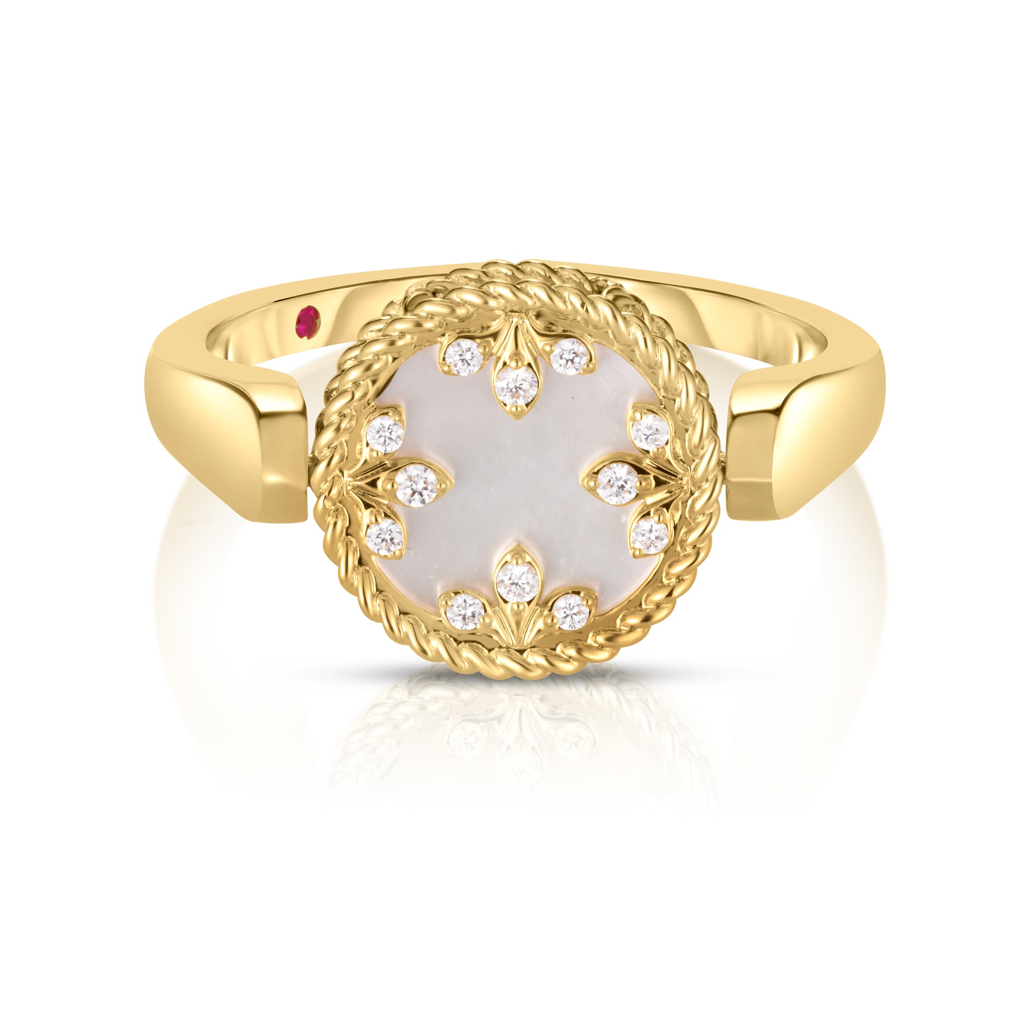 18K YELLOW GOLD VENETIAN MEDALLIONS SMALL DIAMOND & MOTHER OF PEARL REVERSIBLE RING