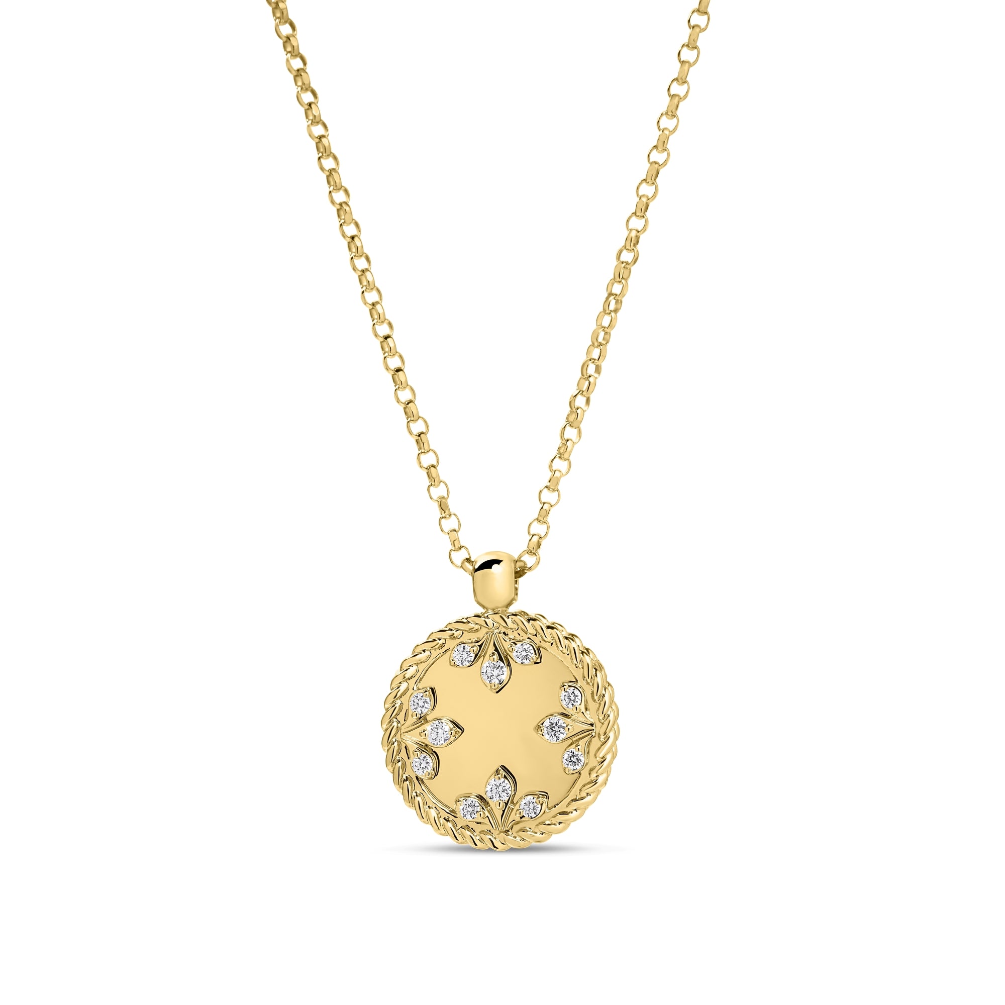 18K YELLOW GOLD VENETIAN MEDALLIONS SMALL DIAMOND NECKLACE