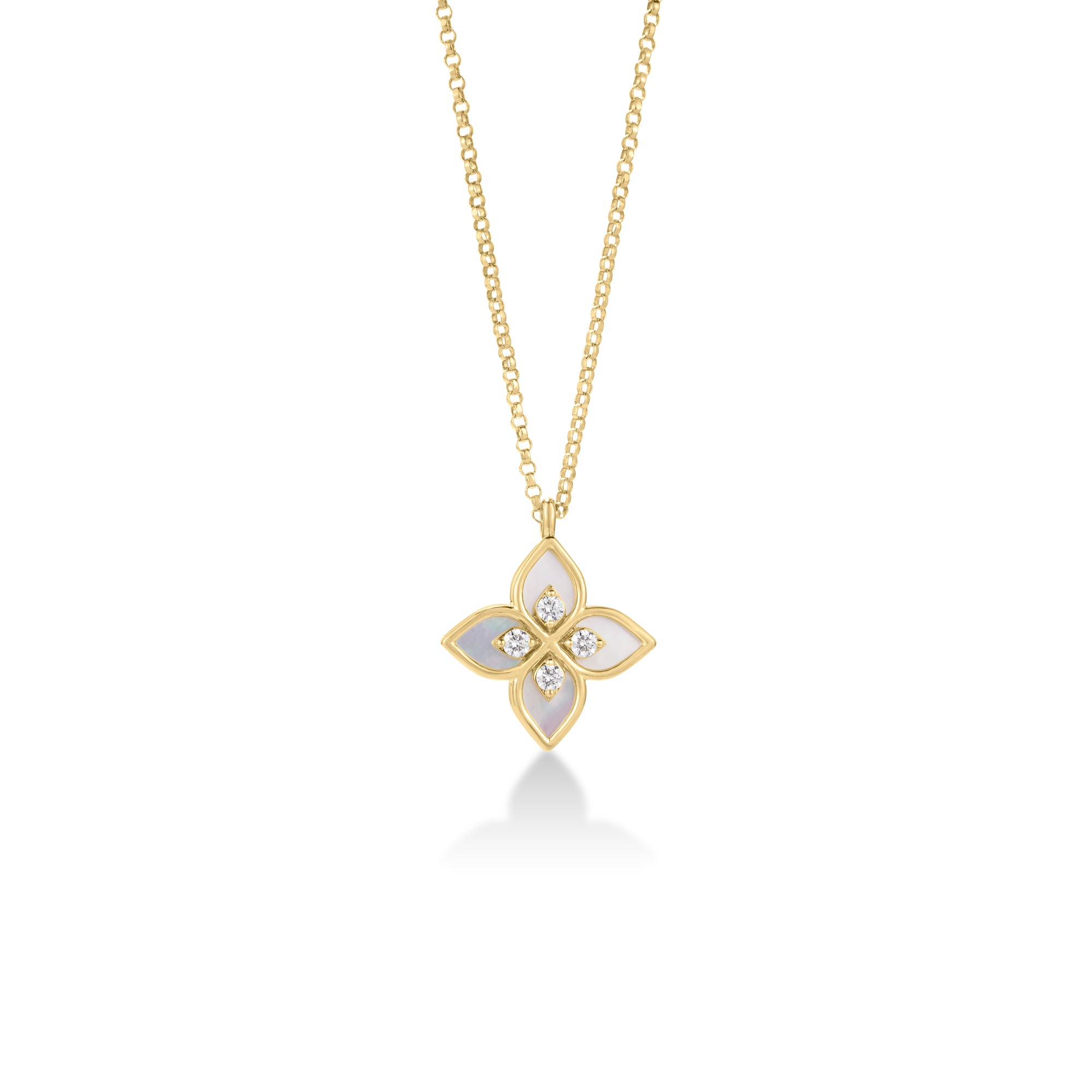 18K YELLOW GOLD VENETIAN PRINCESS DIAMOND & MOTHER OF PEARL FLOWER NECKLACE