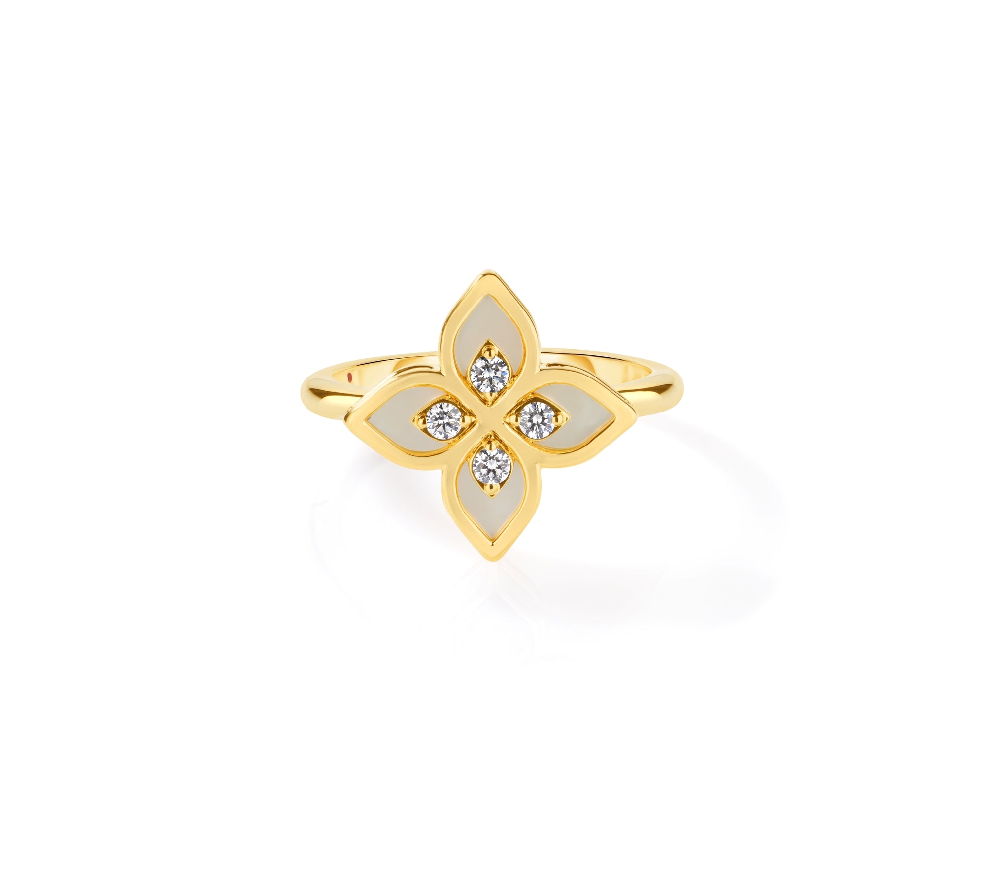 18K YELLOW GOLD VENETIAN PRINCESS DIAMOND & MOTHER OF PEARL FLOWER RING