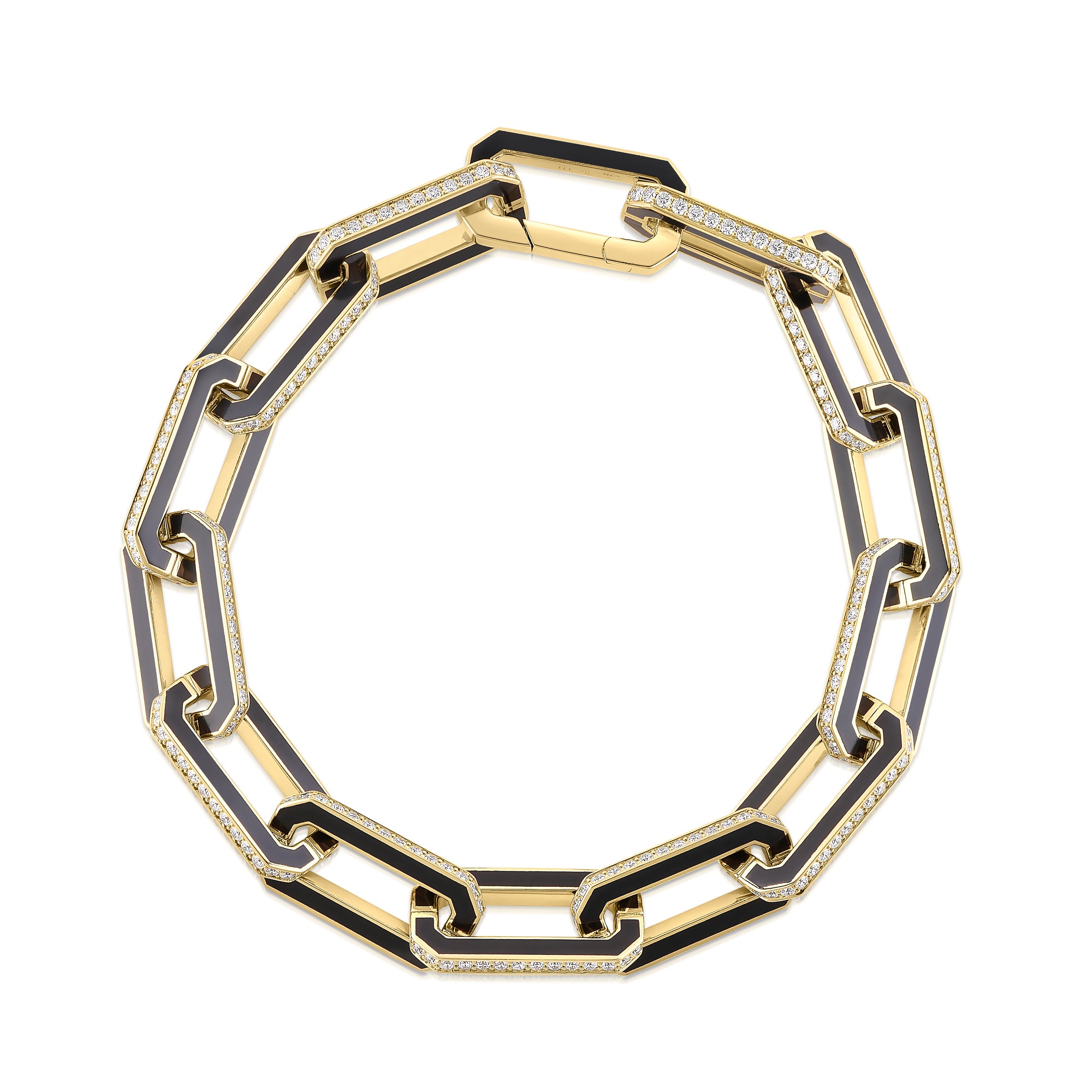 18K YELLOW DESIGNER GOLD PAVE DIAMOND AND BLACK CERAMIC LINK BRACELET